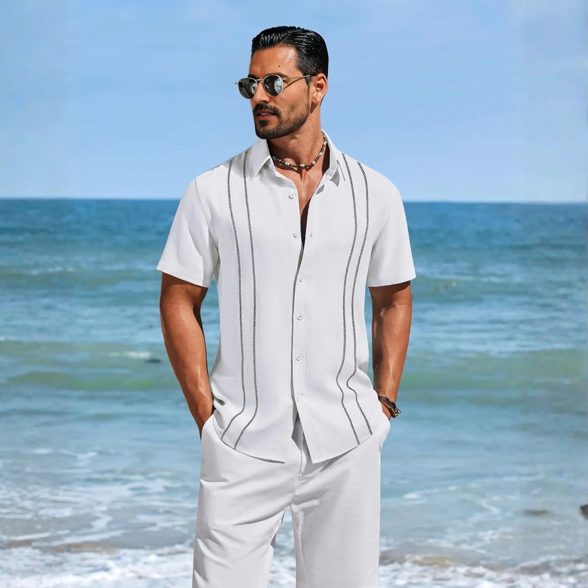 Casual Linen Beach Style Short Sleeve Shirt 