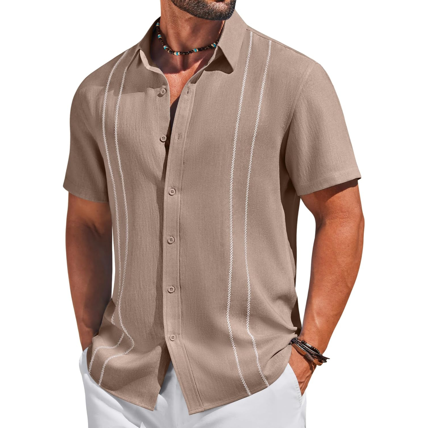 Casual Linen Beach Style Short Sleeve Shirt 