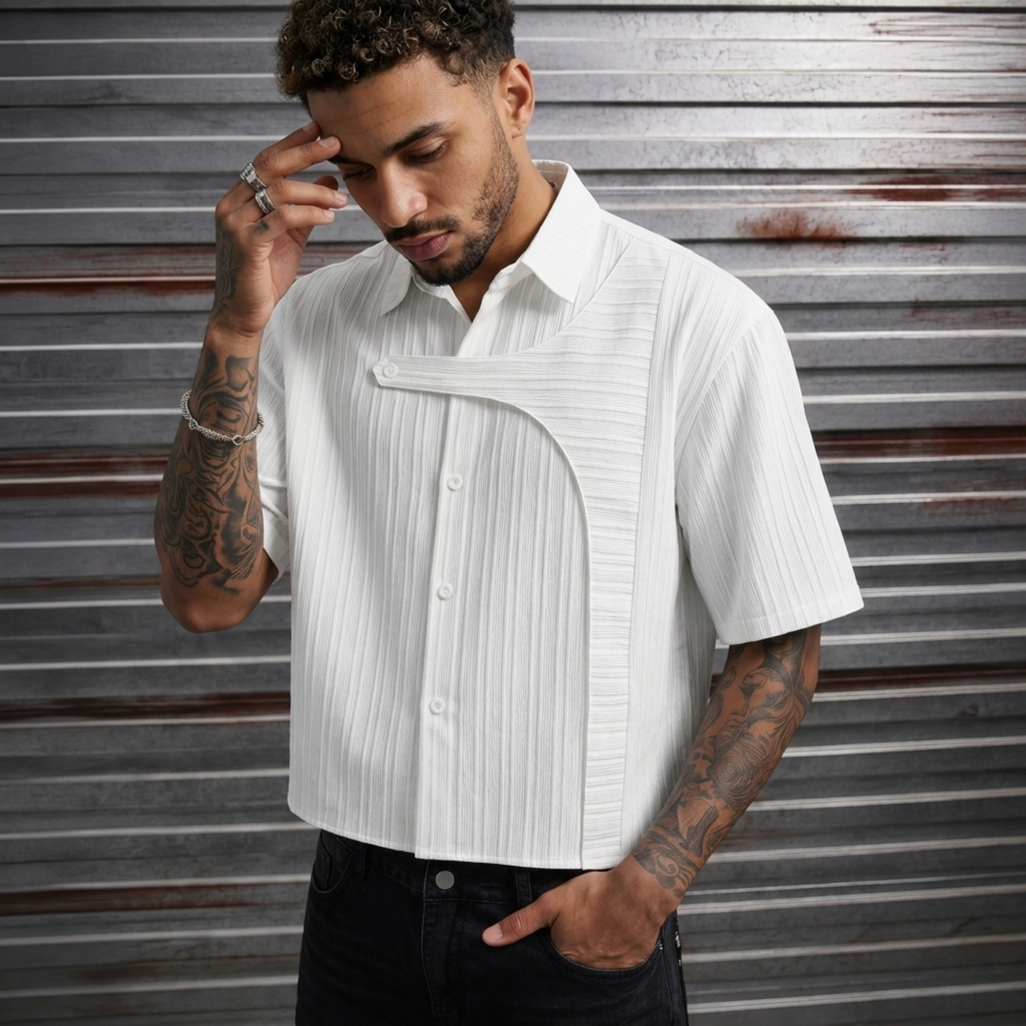 Casual Plaid Button Short Shirt For Men