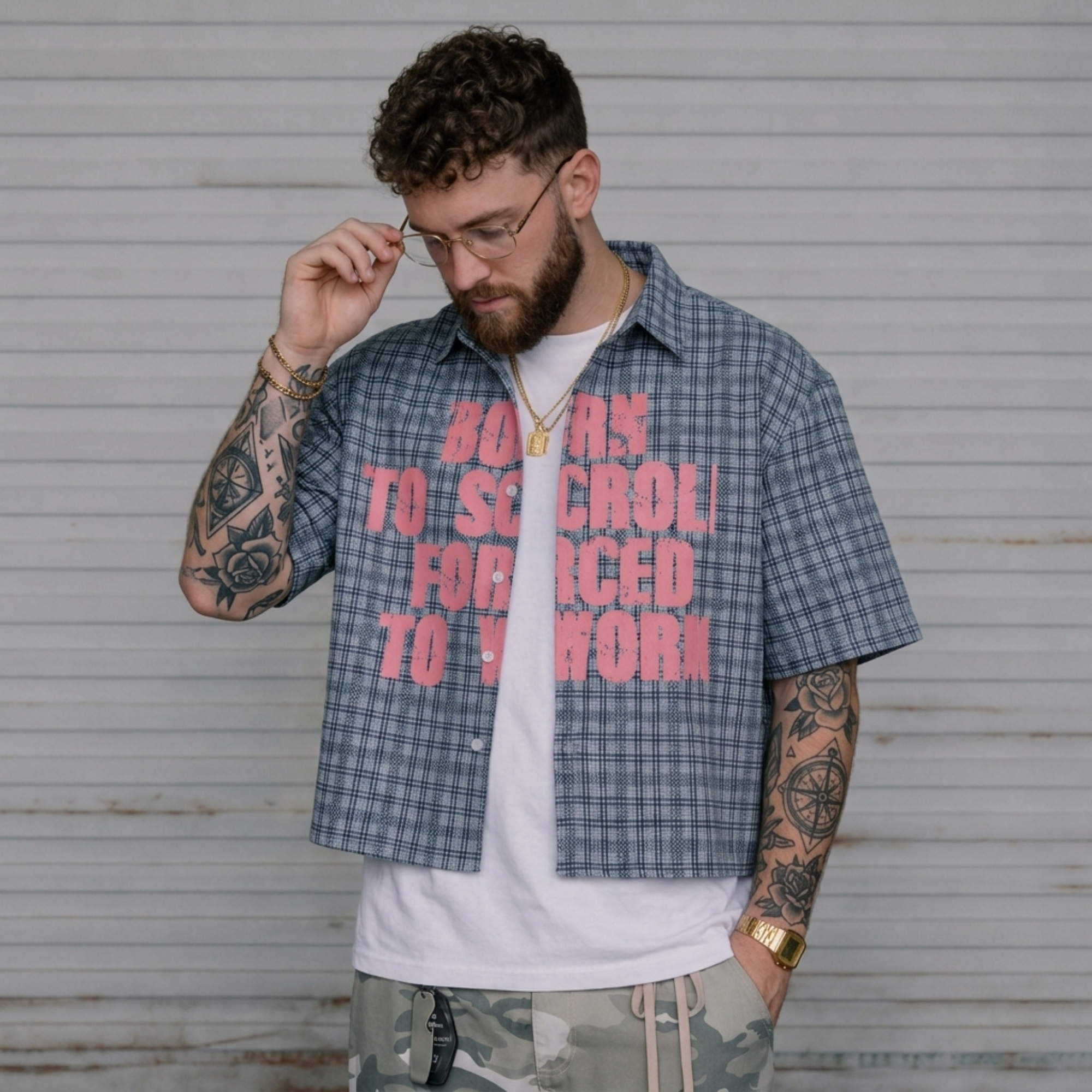 Casual Plaid Button Short Shirt For Men