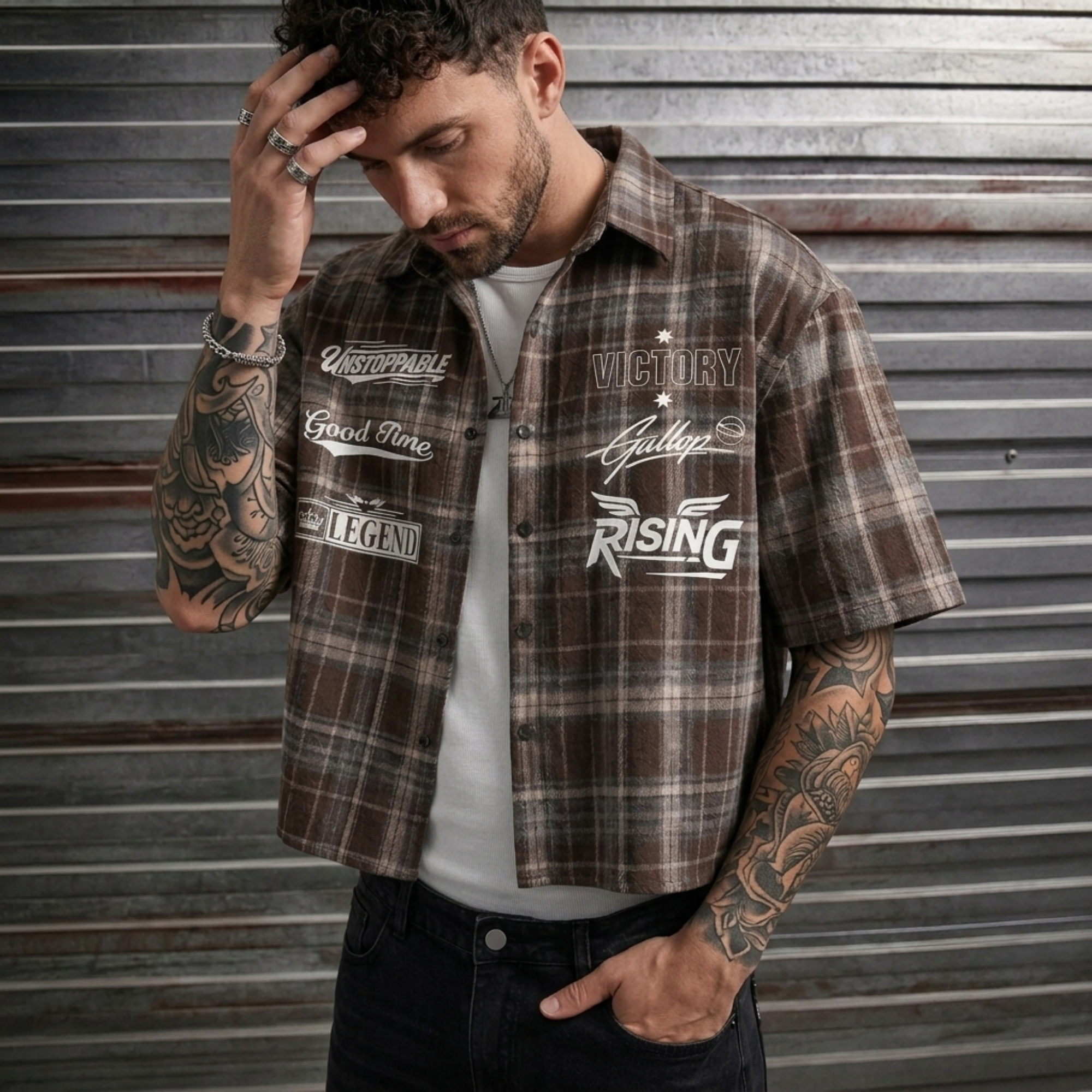 Casual Plaid Button Short Shirt For Men