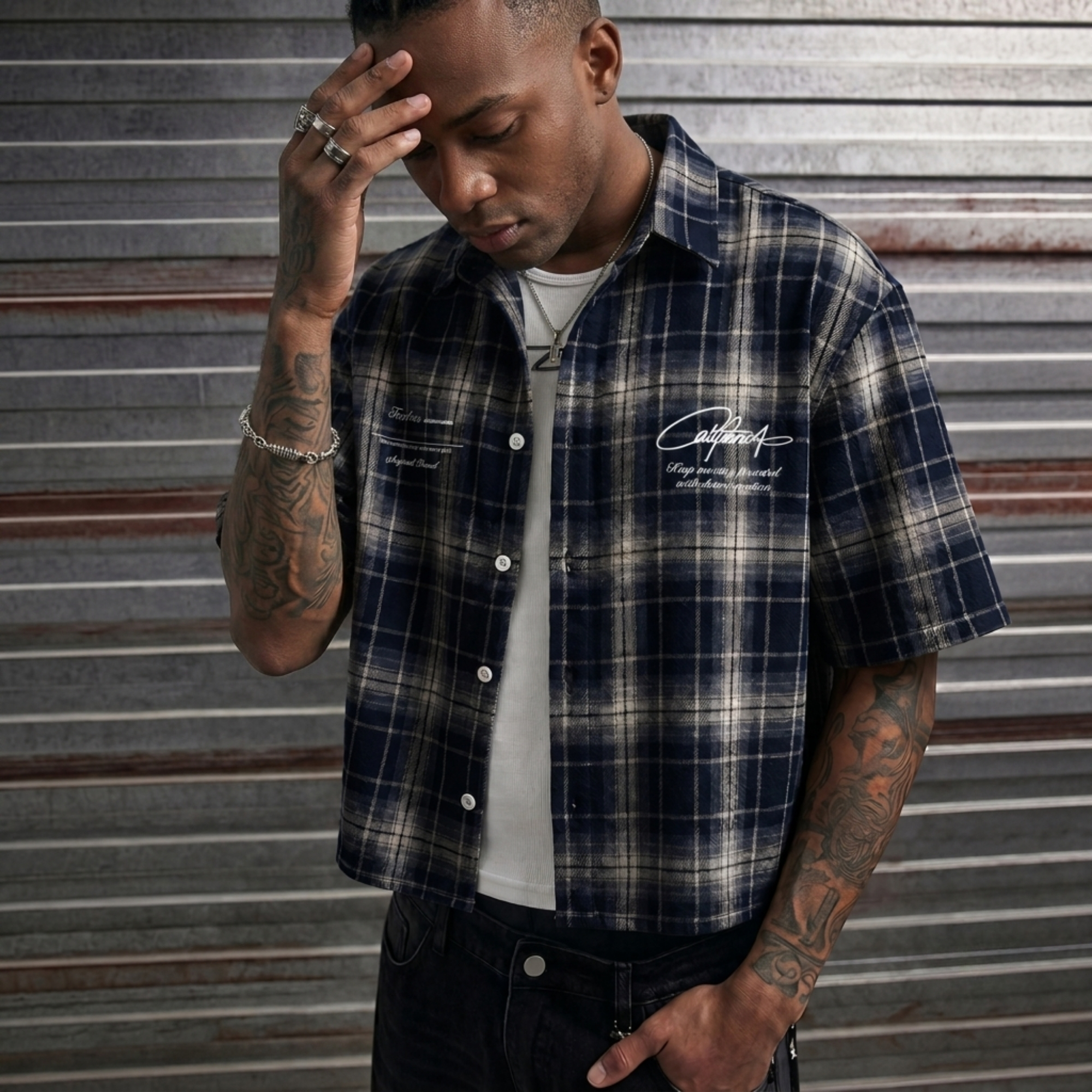 Casual Plaid Button Short Shirt For Men