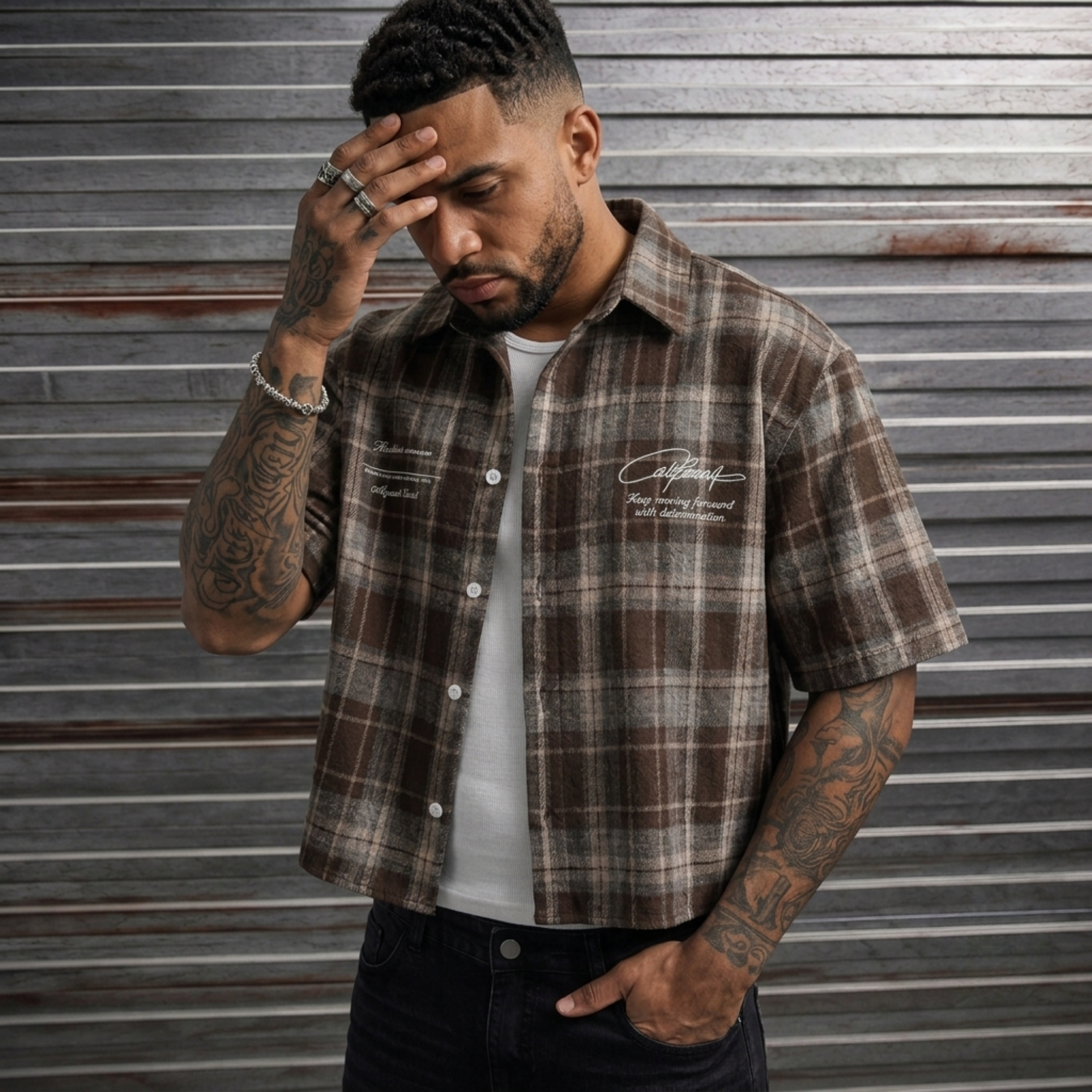 Casual Plaid Button Short Shirt For Men