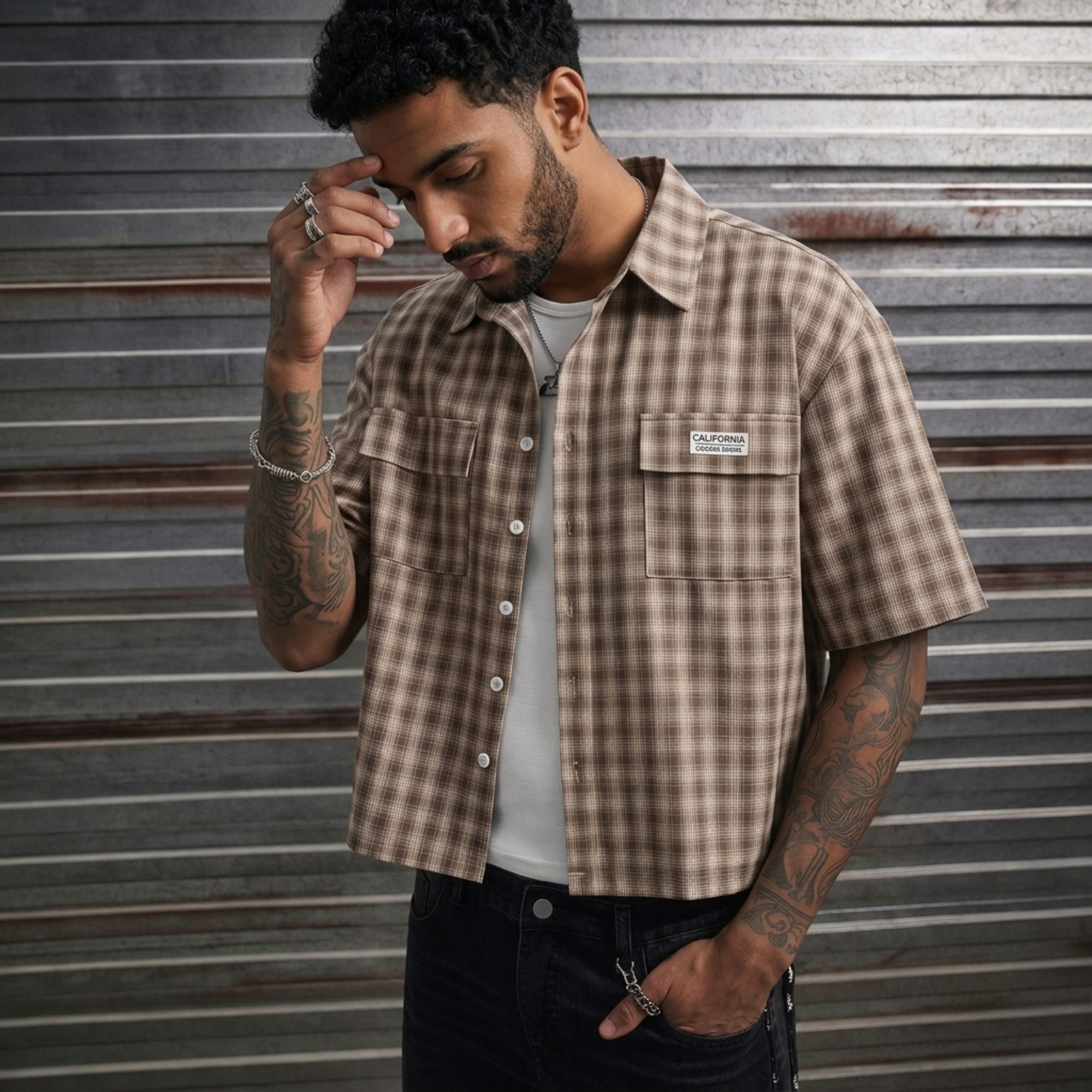 Casual Plaid Button Short Shirt For Men