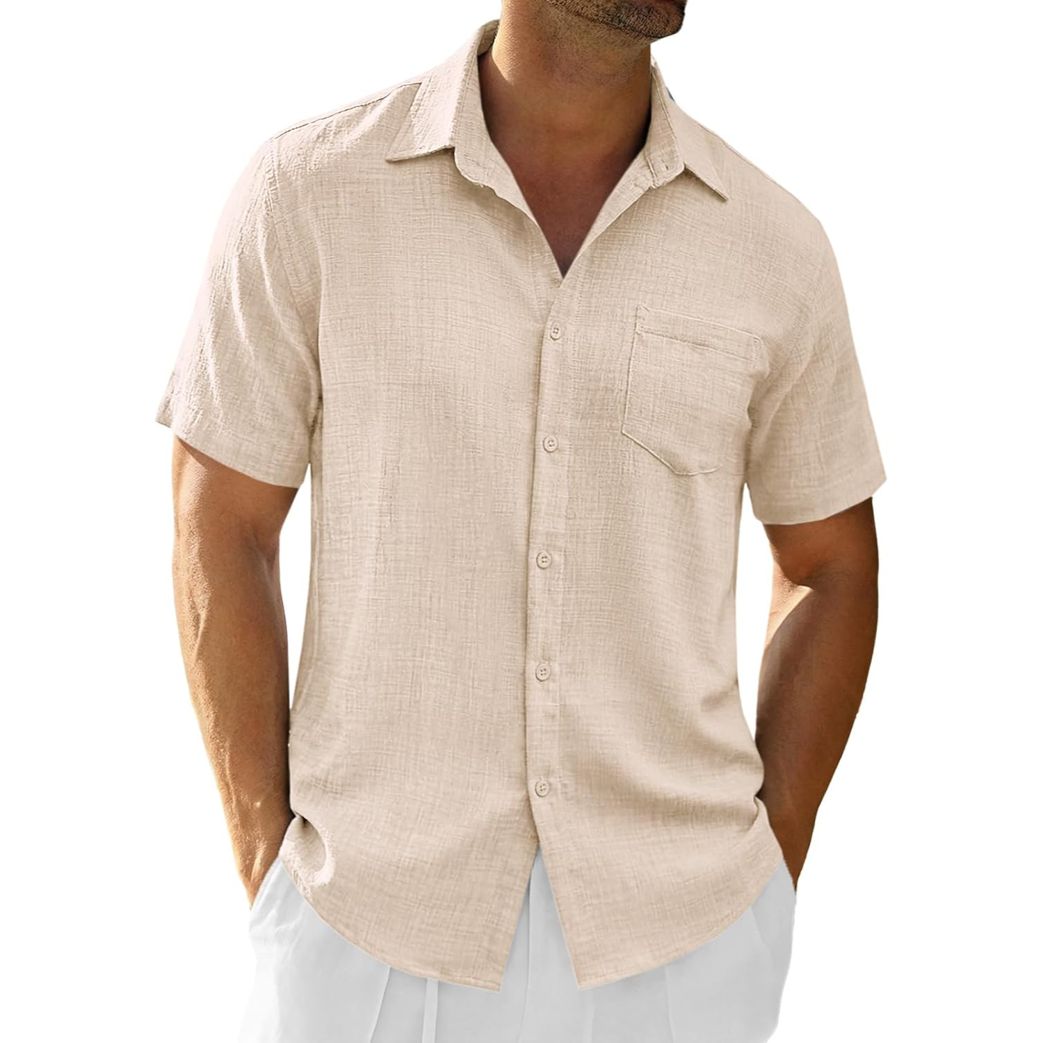 Casual Short Linen Summer Beach Down Shirts Sleeve For Men