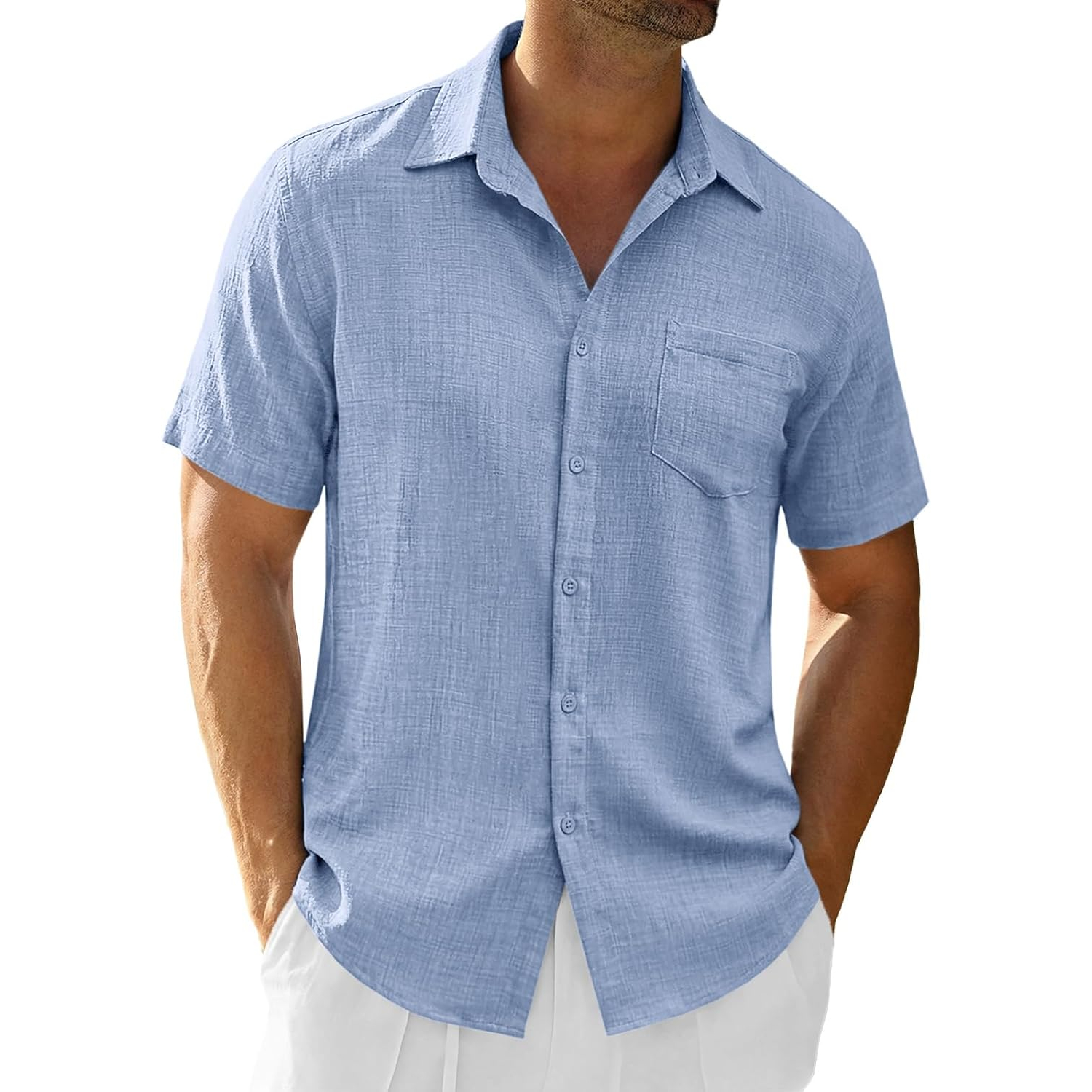 Casual Short Linen Summer Beach Down Shirts Sleeve For Men
