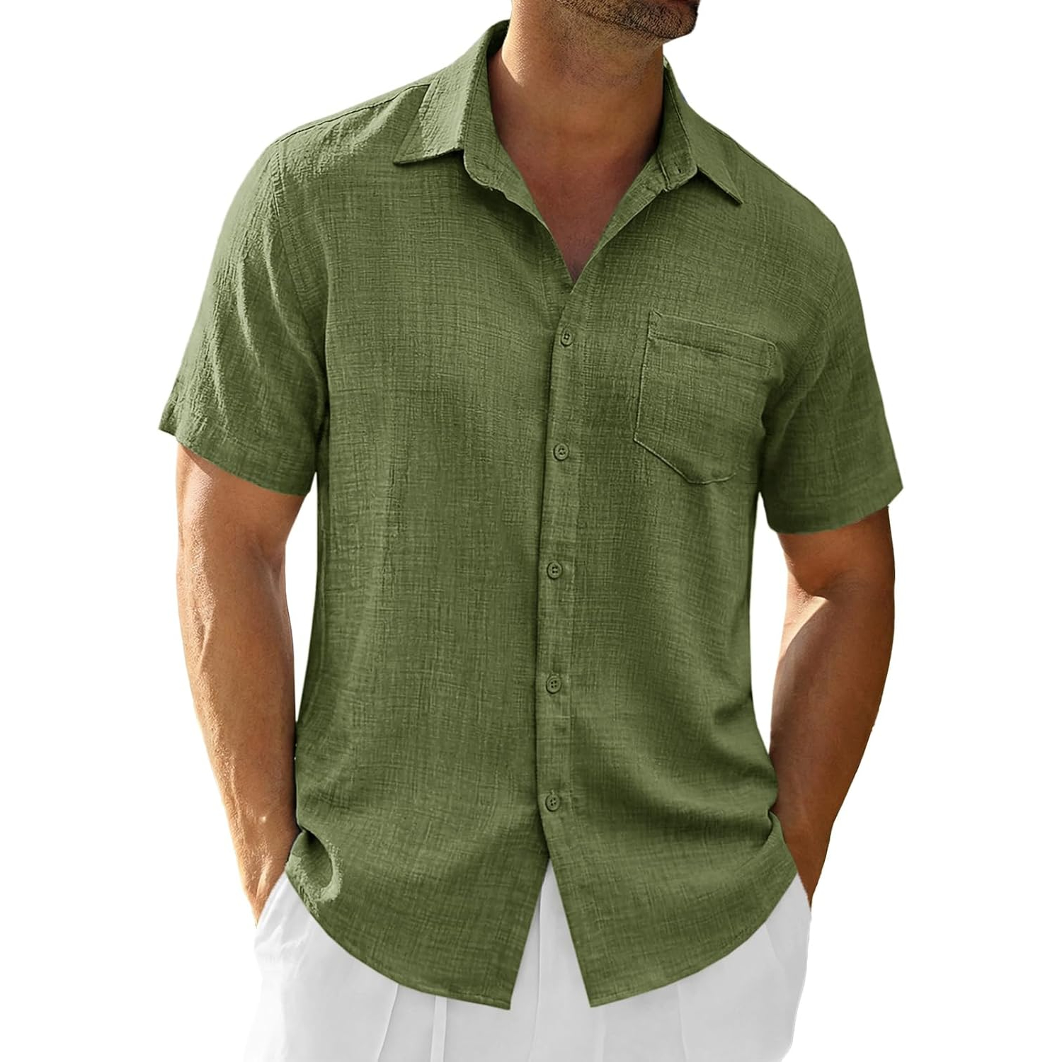 Casual Short Linen Summer Beach Down Shirts Sleeve For Men
