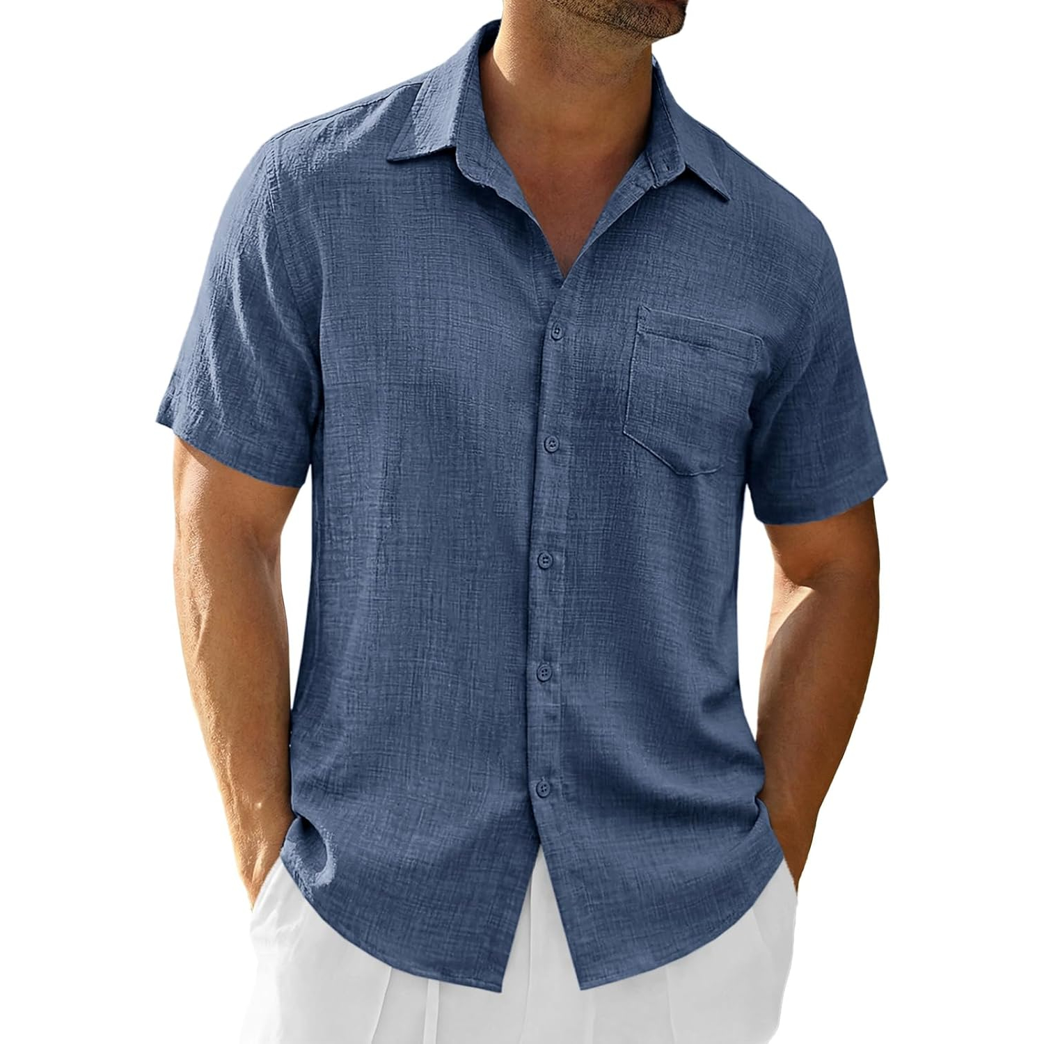 Casual Short Linen Summer Beach Down Shirts Sleeve For Men