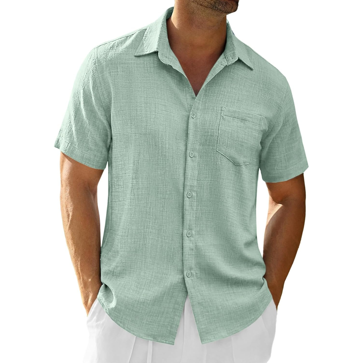 Casual Short Linen Summer Beach Down Shirts Sleeve For Men