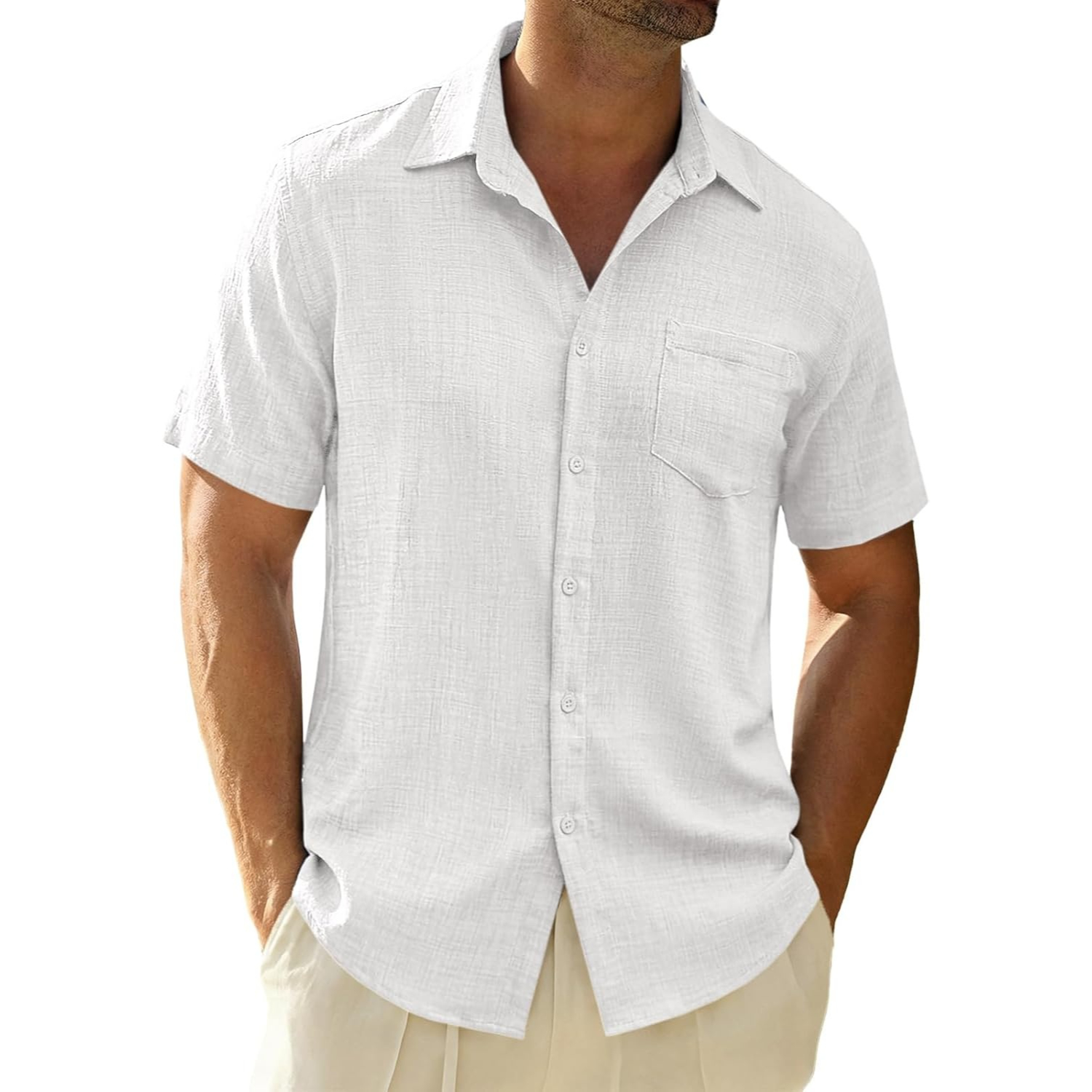 Casual Short Linen Summer Beach Down Shirts Sleeve For Men