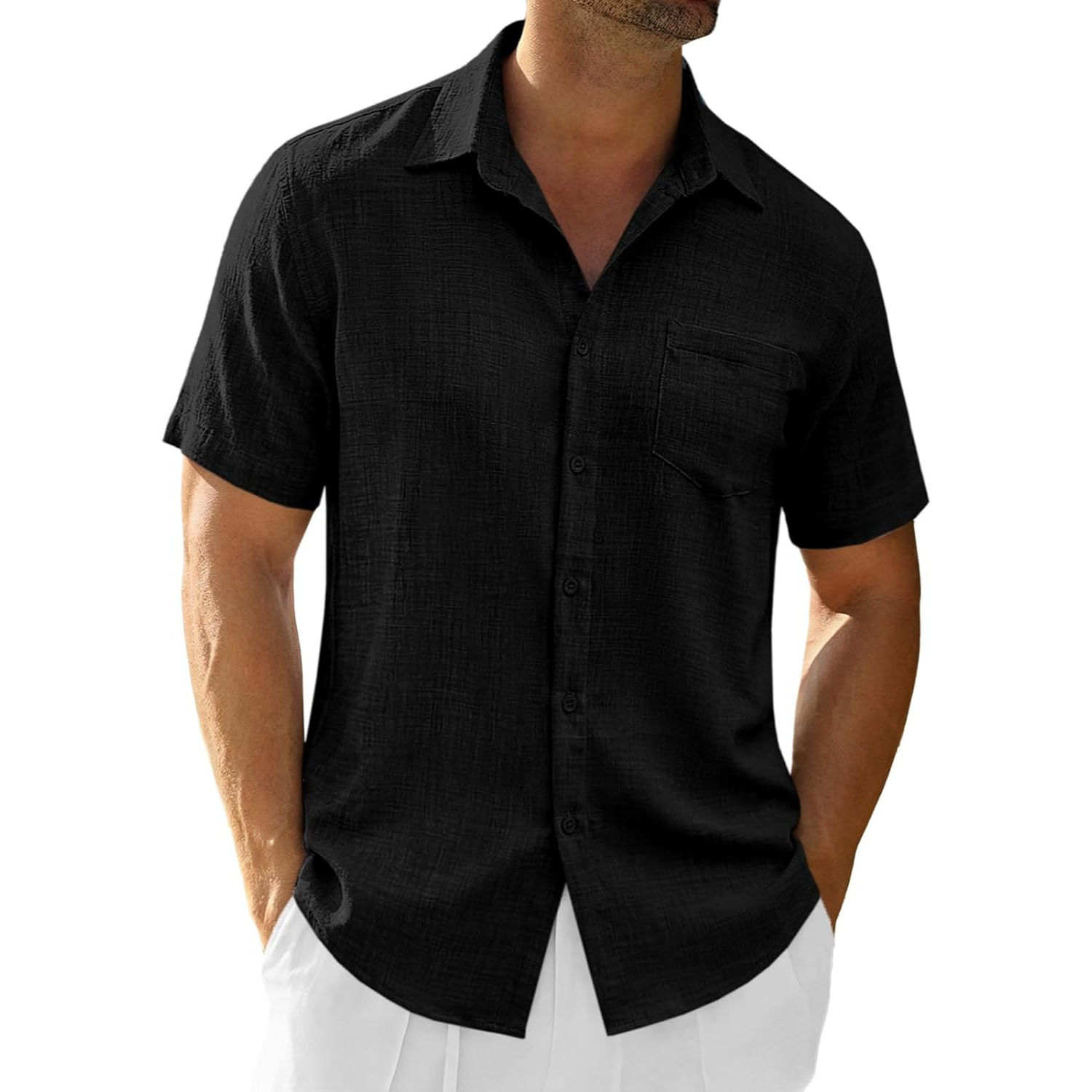 Casual Short Linen Summer Beach Down Shirts Sleeve For Men