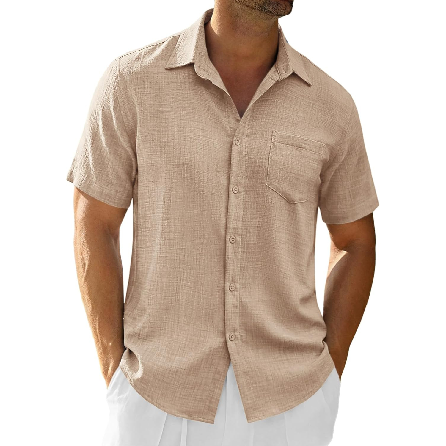 Casual Short Linen Summer Beach Down Shirts Sleeve For Men