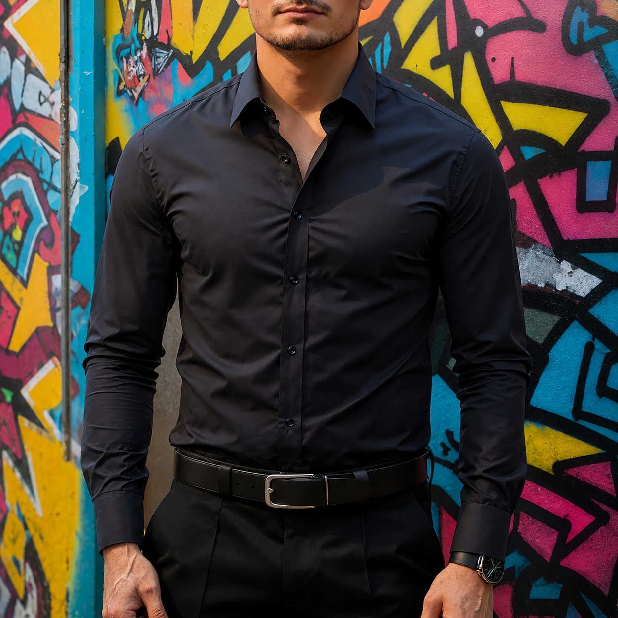 Slim Fit Long Sleeve Button Up Dress Shirt for Men