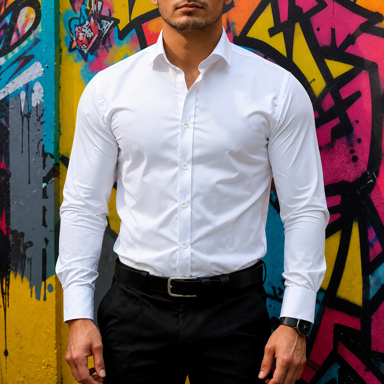 Slim Fit Long Sleeve Button Up Dress Shirt for Men