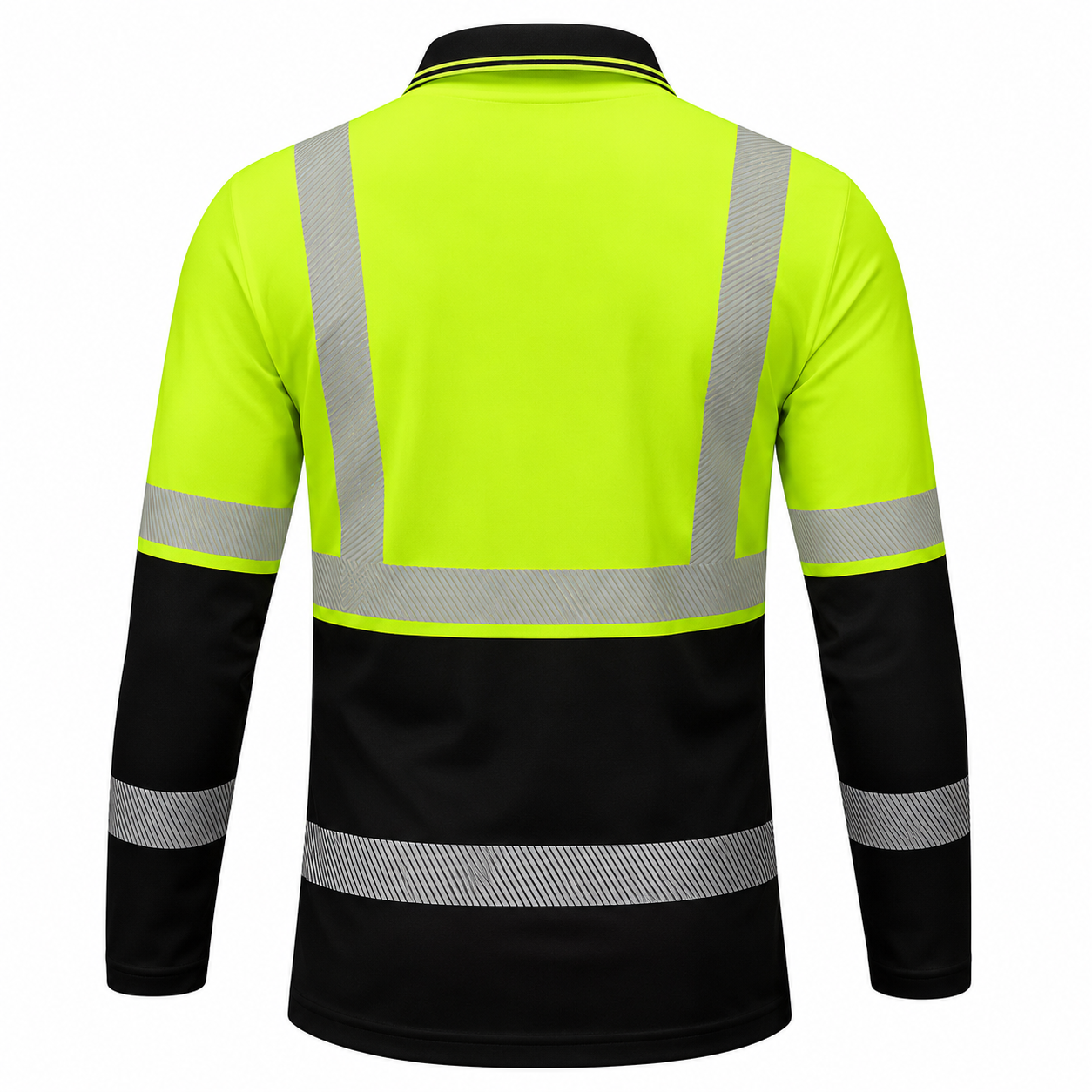 Reflective Stripe Workwear Long Sleeve Polo TShirt with Fitted Design for Men
