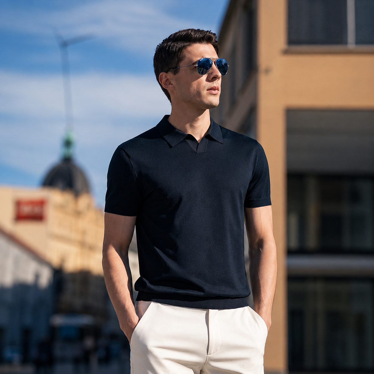 Casual Short Sleeve Knit Polo TShirt with Clean Classic Design for Men