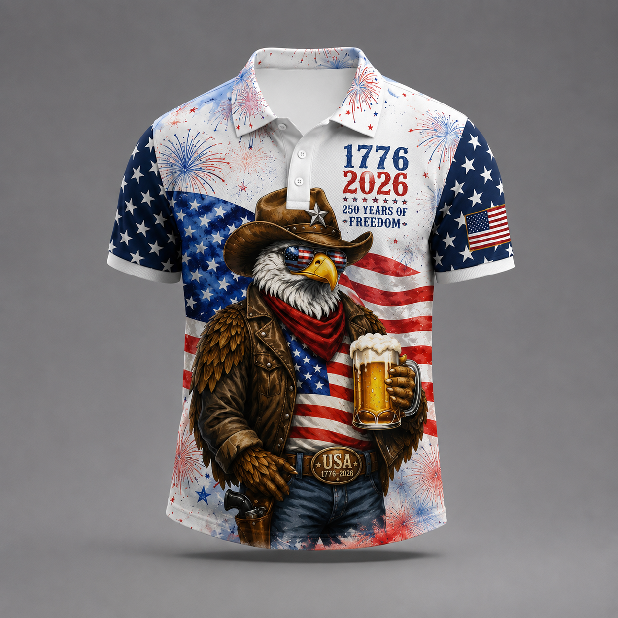 250th Anniversary Patriotic Graphic Short Sleeve Polo Shirt for Men