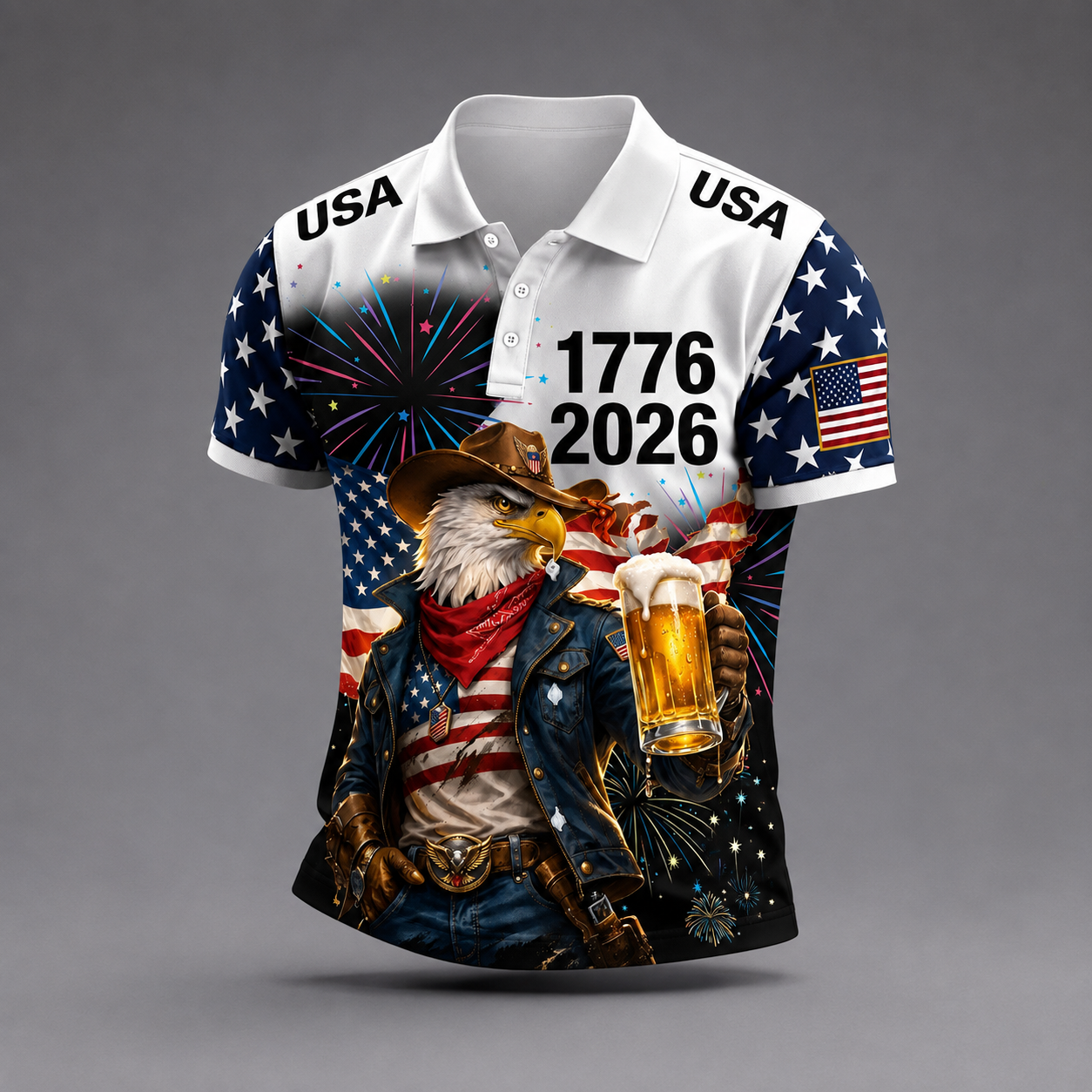 250th Anniversary Patriotic Graphic Short Sleeve Polo Shirt for Men