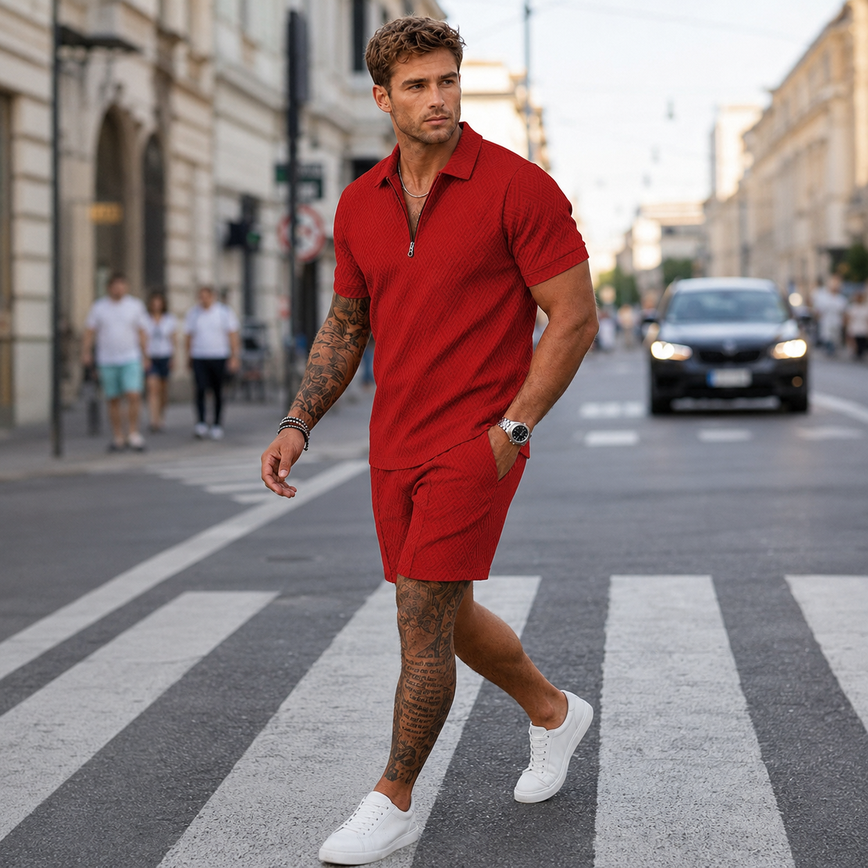 2 Pieces Summer Polo Shirt And Shorts Track Suit Set For Men