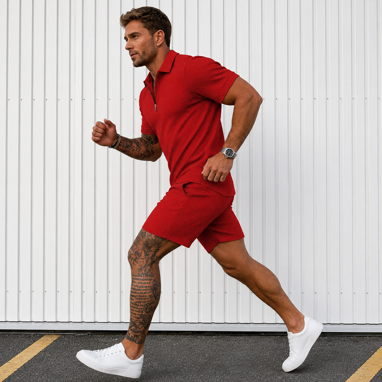 2 Pieces Summer Polo Shirt And Shorts Track Suit Set For Men