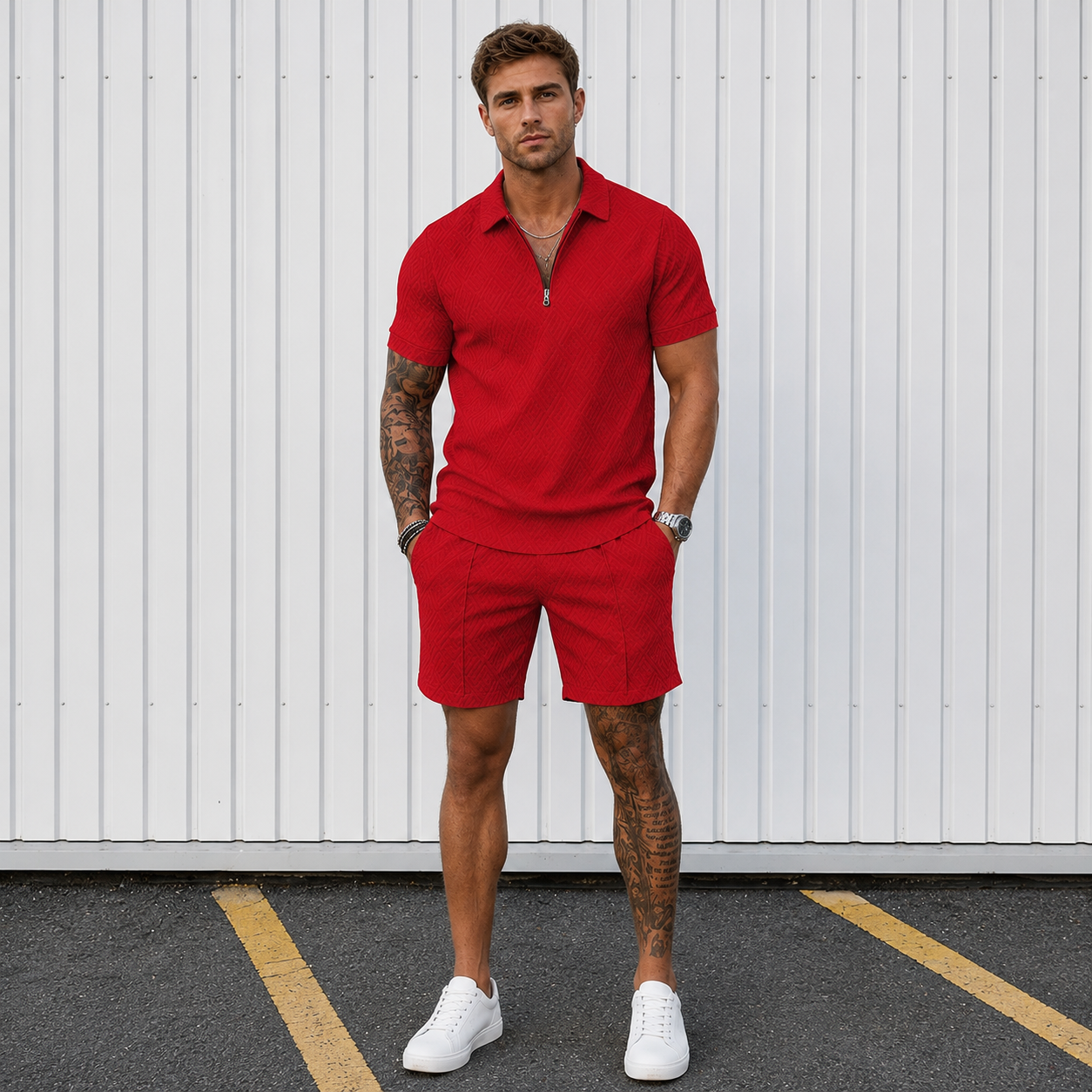 2 Pieces Summer Polo Shirt And Shorts Track Suit Set For Men