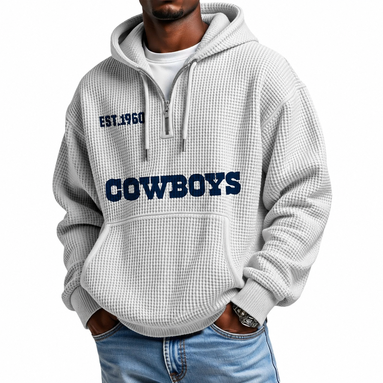 Vintage Star With EST 1960 Printed Quarter Zip Hoodie