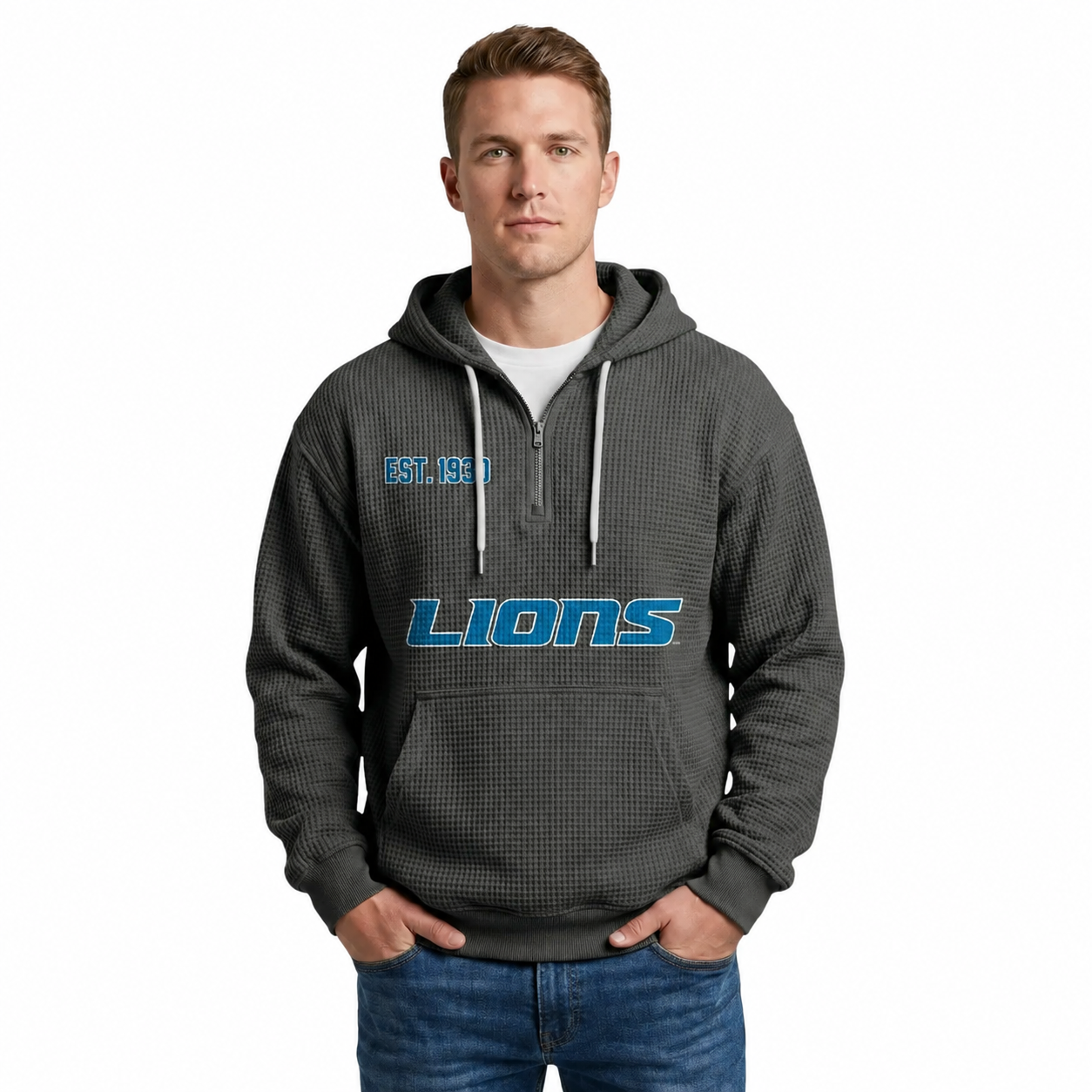 Detroit Lions EST 1930 Printed Quarter Zip Hoodie