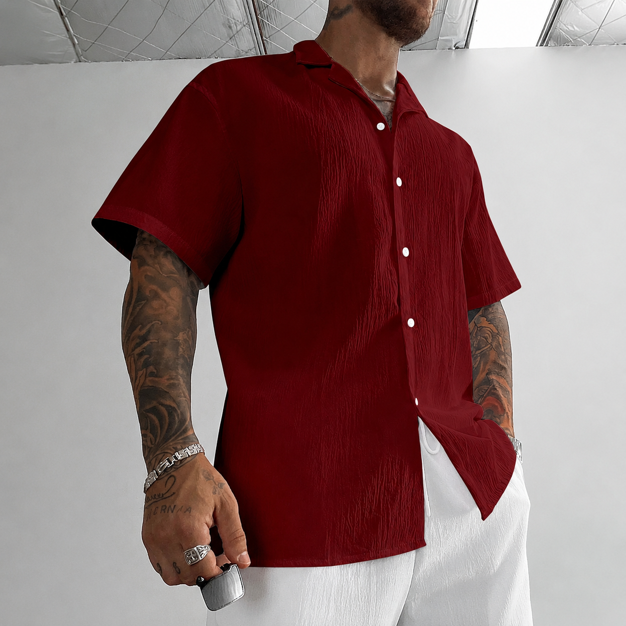 Casual Loose Fit Cuban Collar Summer Shirt For Men