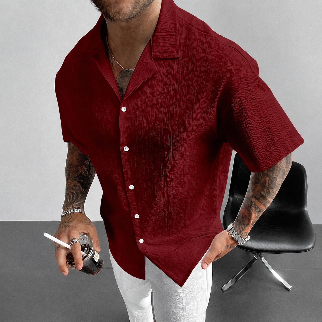 Casual Loose Fit Cuban Collar Summer Shirt For Men