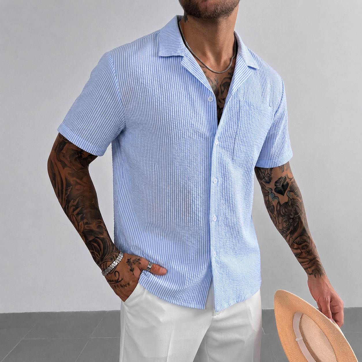 Casual Loose Fit Cuban Collar Summer Shirt For Men