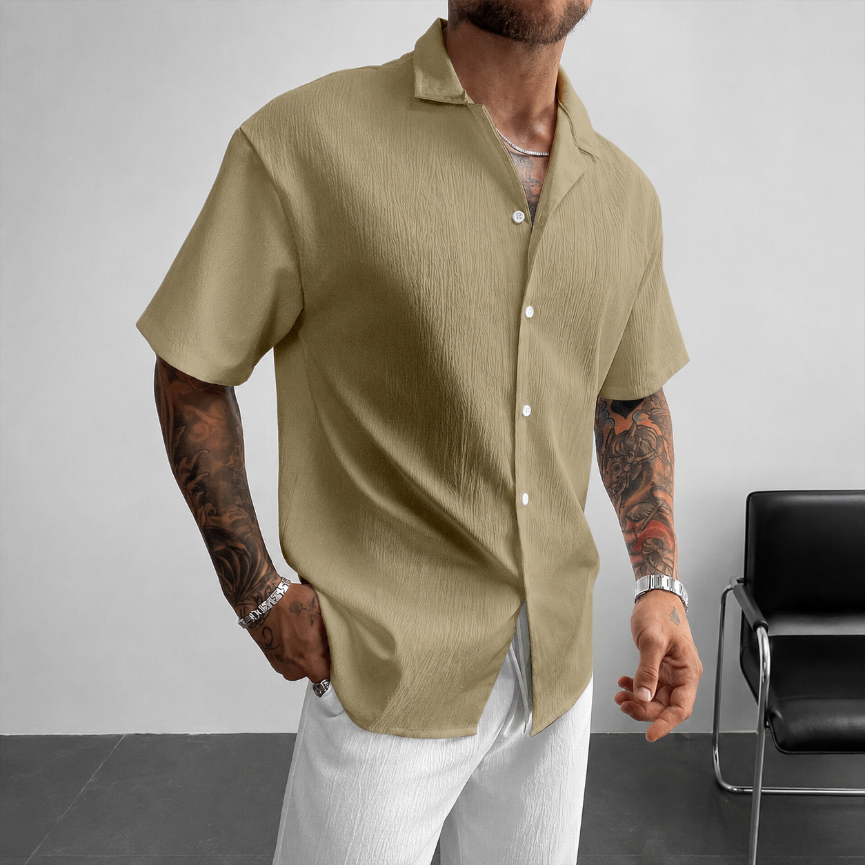Casual Loose Fit Cuban Collar Summer Shirt For Men