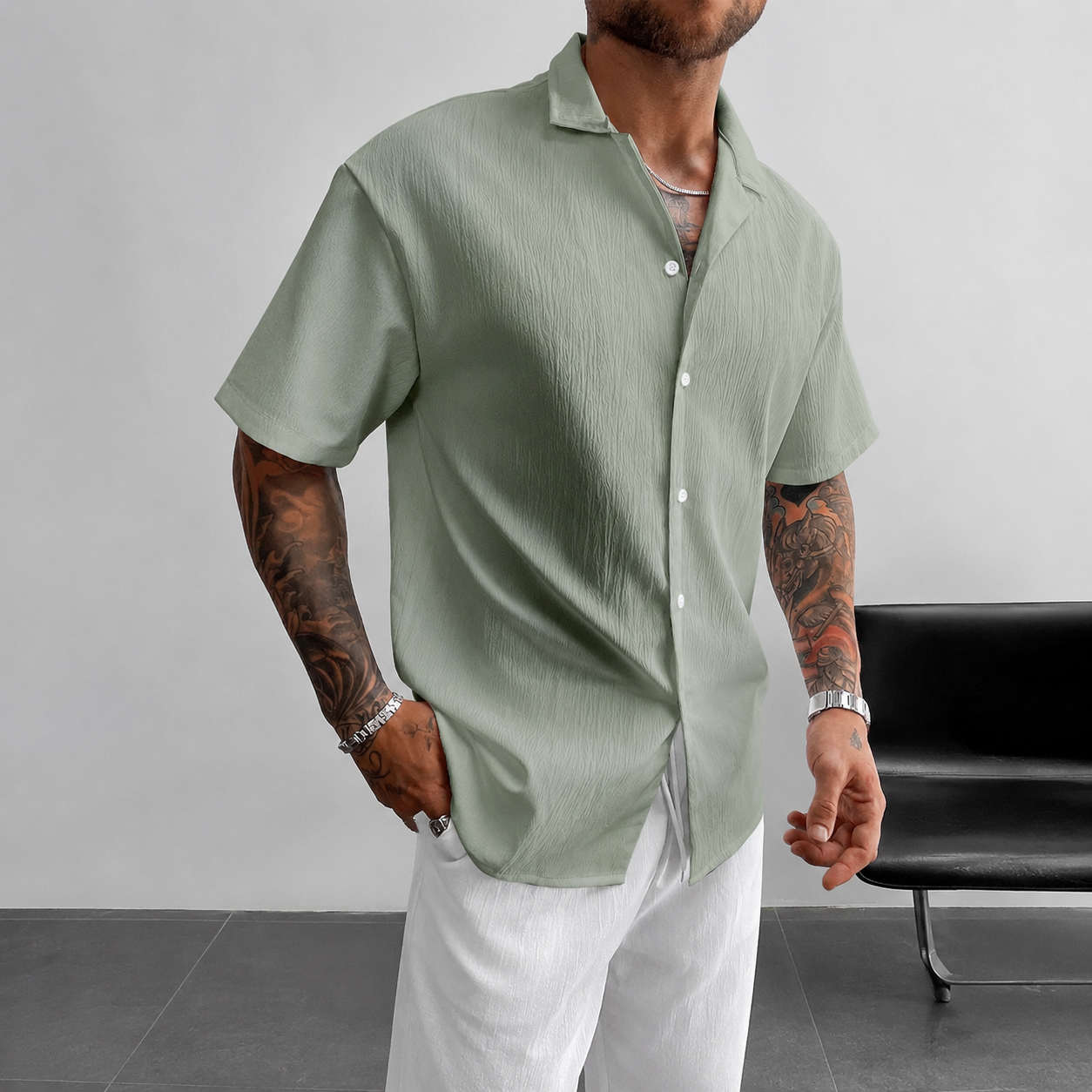 Casual Loose Fit Cuban Collar Summer Shirt For Men