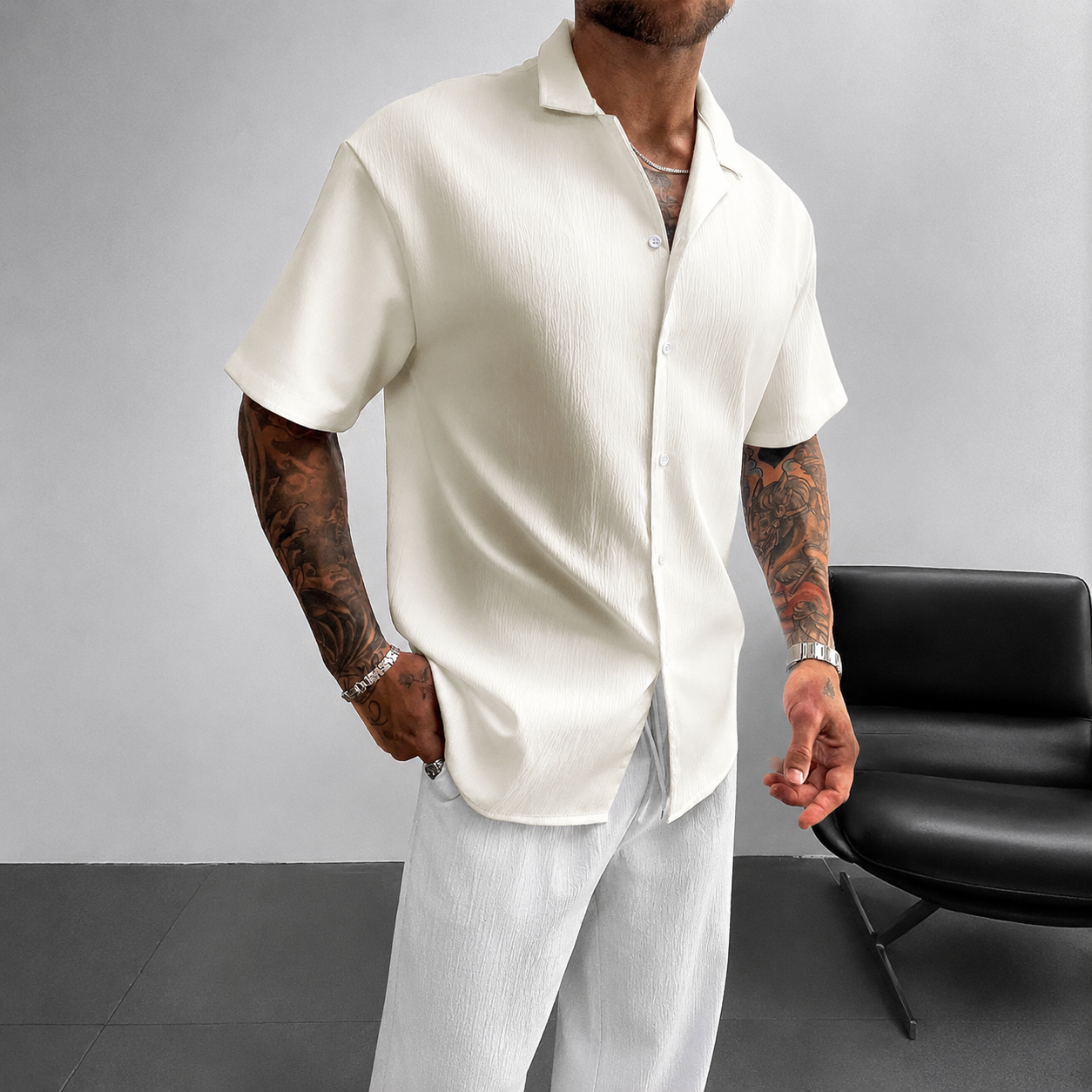 Casual Loose Fit Cuban Collar Summer Shirt For Men