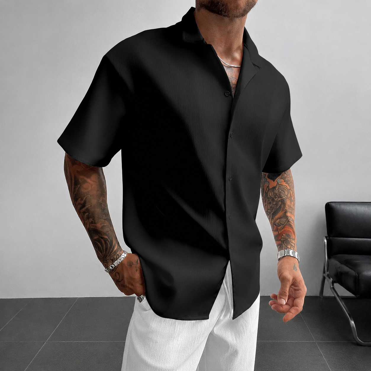 Casual Loose Fit Cuban Collar Summer Shirt For Men
