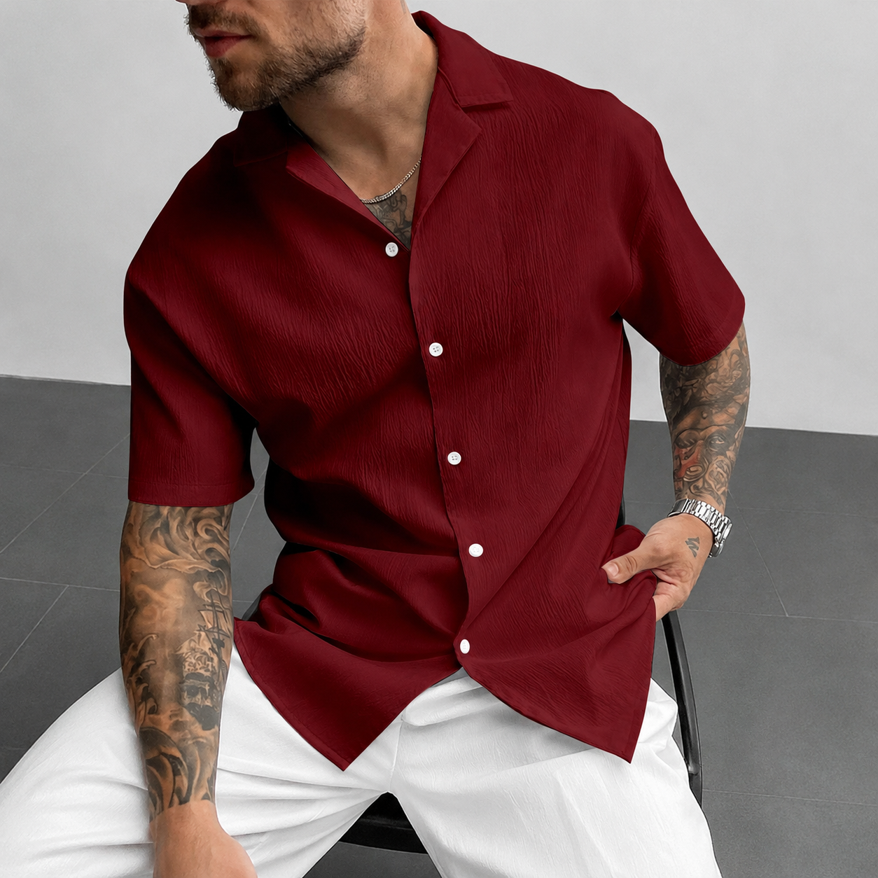 Casual Loose Fit Cuban Collar Summer Shirt For Men