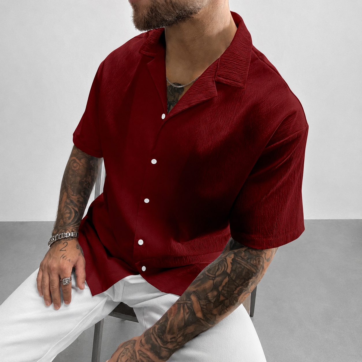 Casual Loose Fit Cuban Collar Summer Shirt For Men