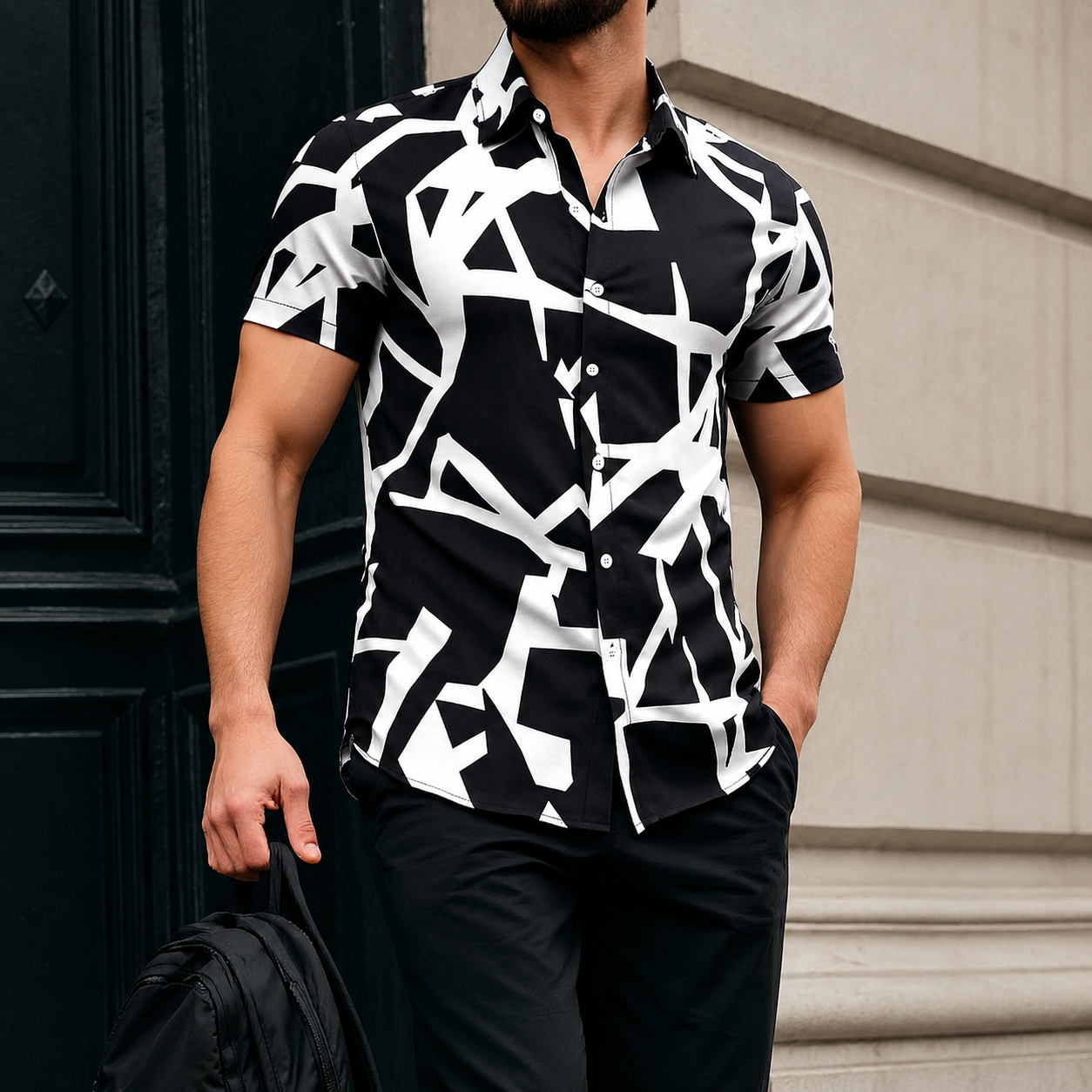 Casual Geometric Print Contrast Short Sleeve Shirt