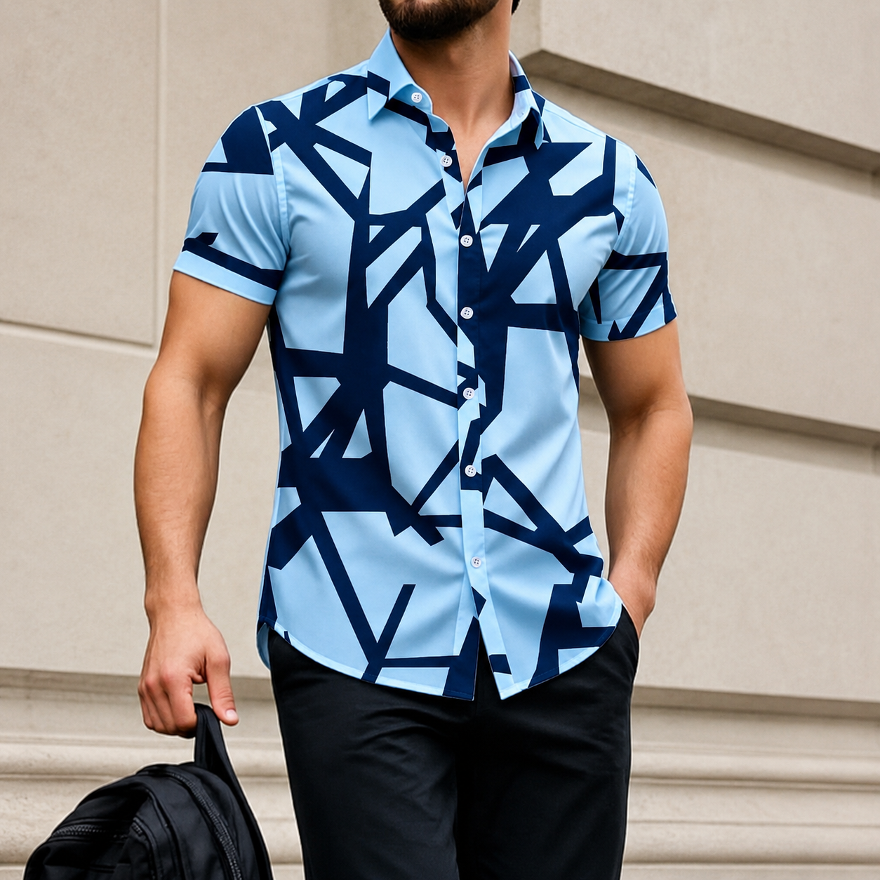 Casual Geometric Print Contrast Short Sleeve Shirt
