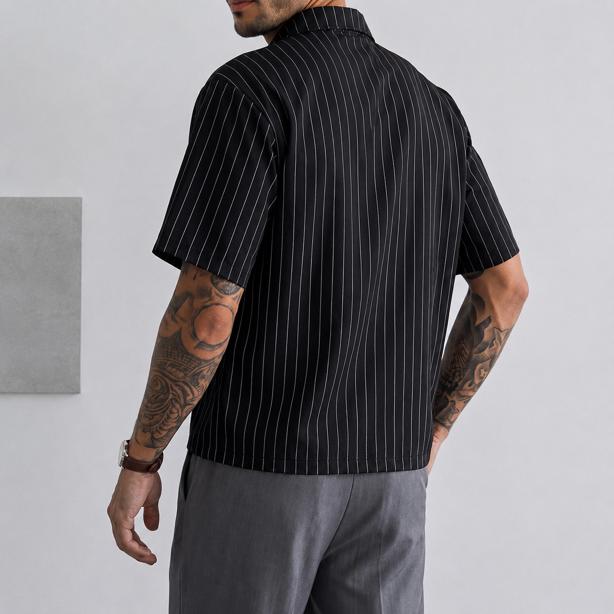 Graphic Front Zip Up Casual Short Sleeve Shirt