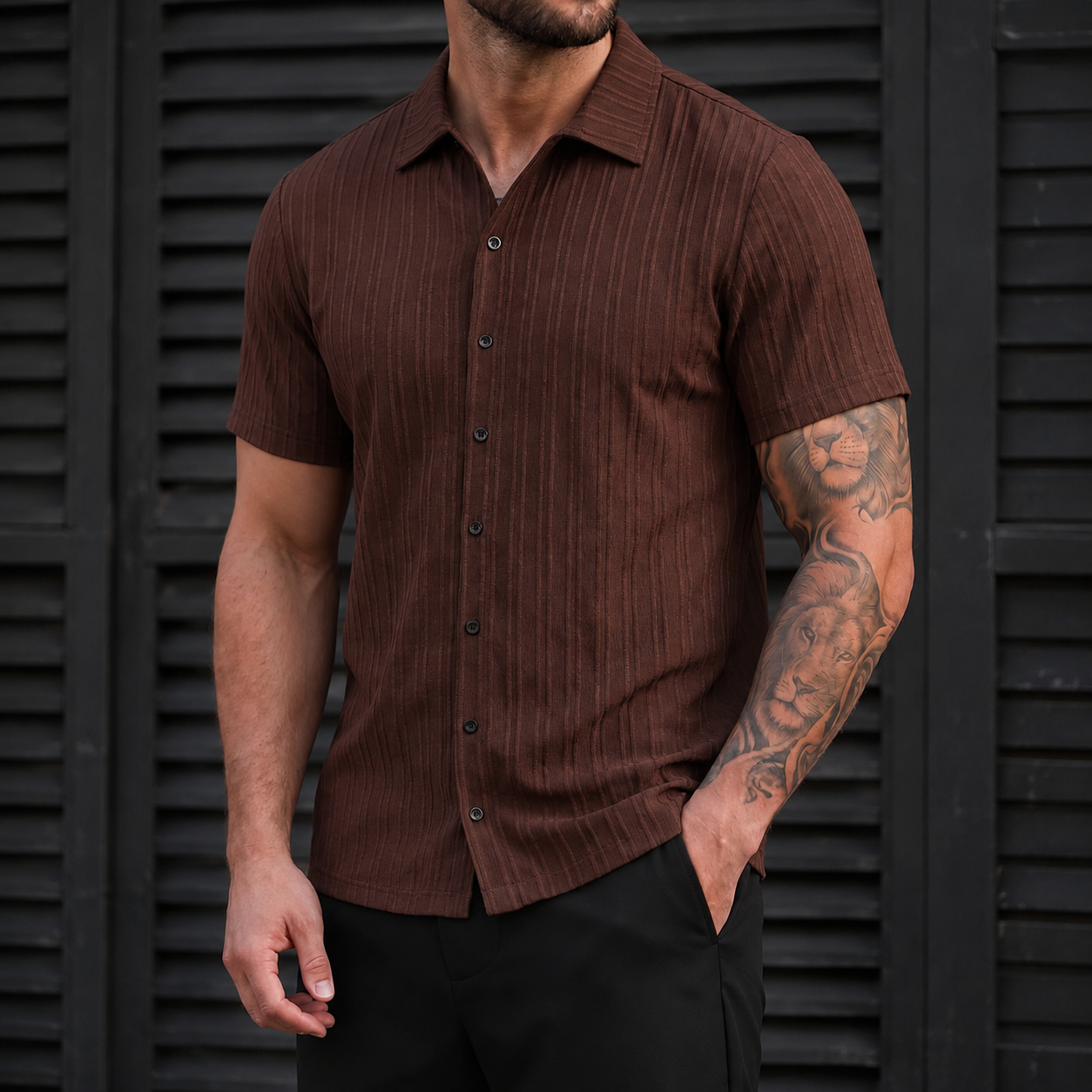 Casual Knitted Short Sleeve Button Up Shirt For Men