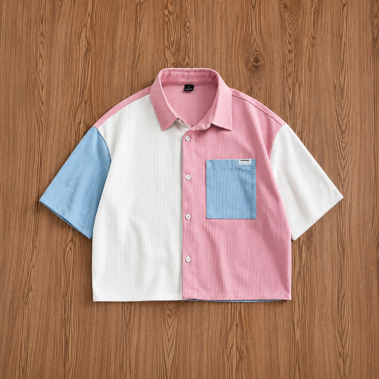 Versatile Patchwork Short Sleeve Shirt For Summer