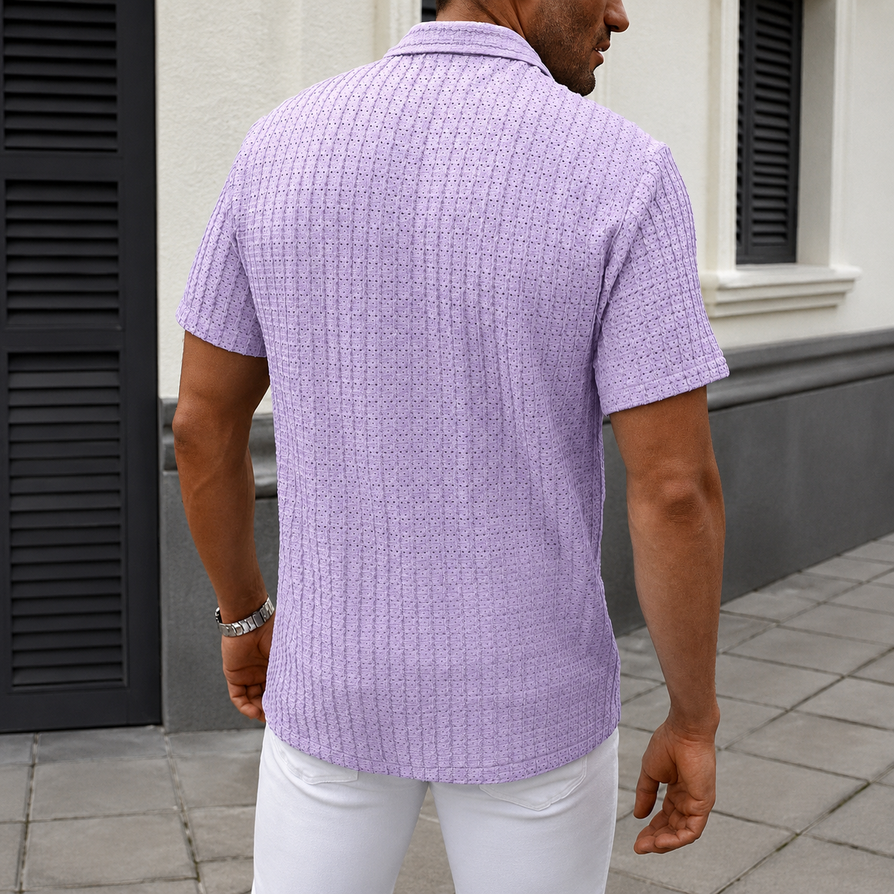 Casual Textured Cuban Collar Short Sleeve Shirt