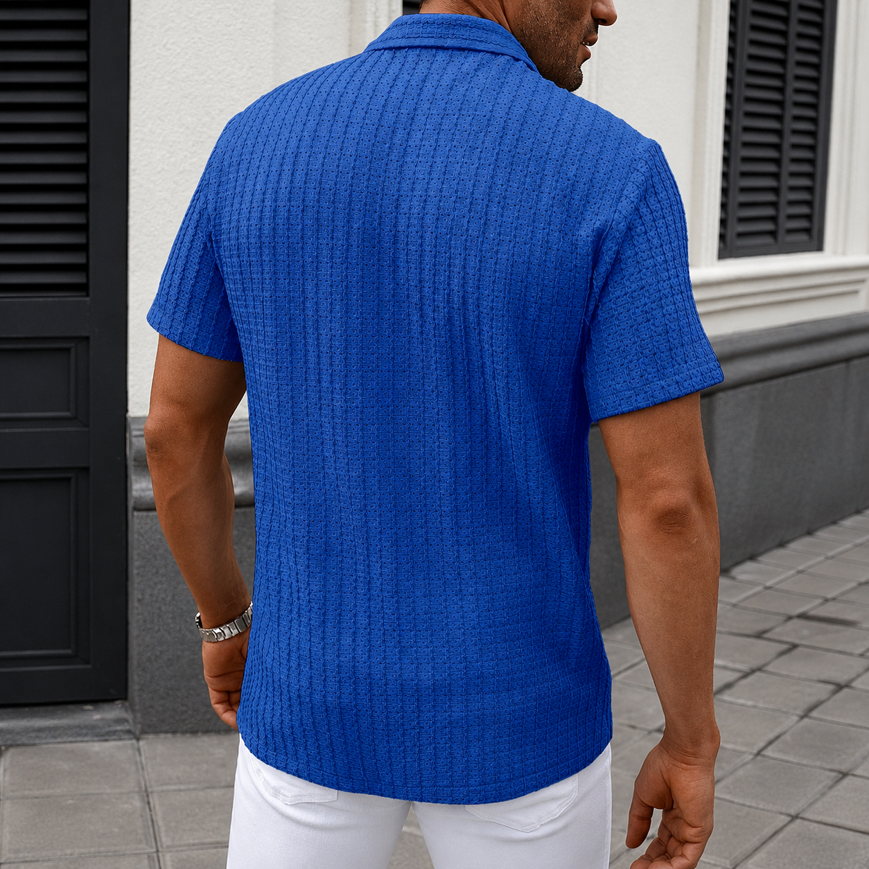 Casual Textured Cuban Collar Short Sleeve Shirt