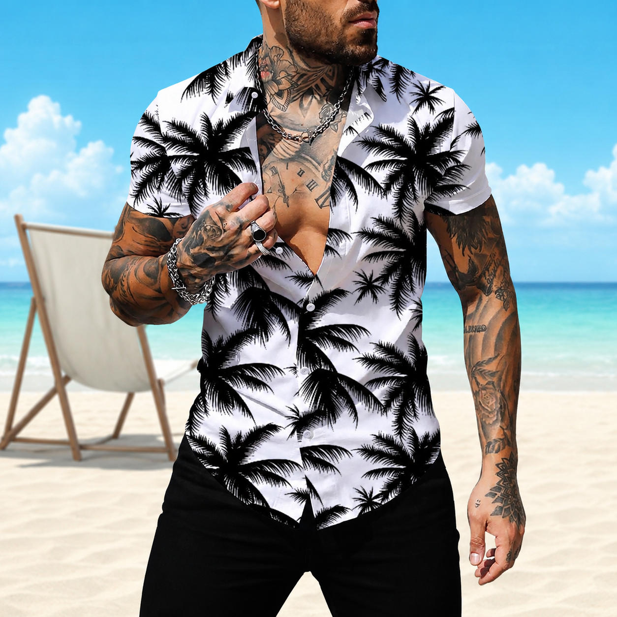 Casual Printed Short Sleeve Beach Shirt For Men