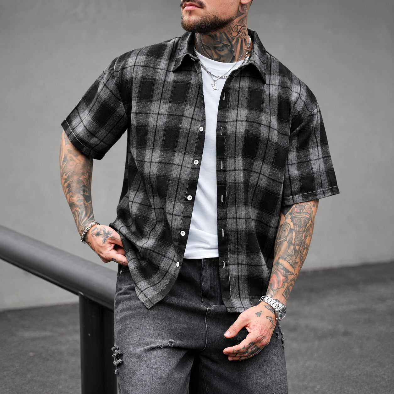 Men Plaid Summer Streetwear Vintage Flannels Short Sleeve Casual Shirt