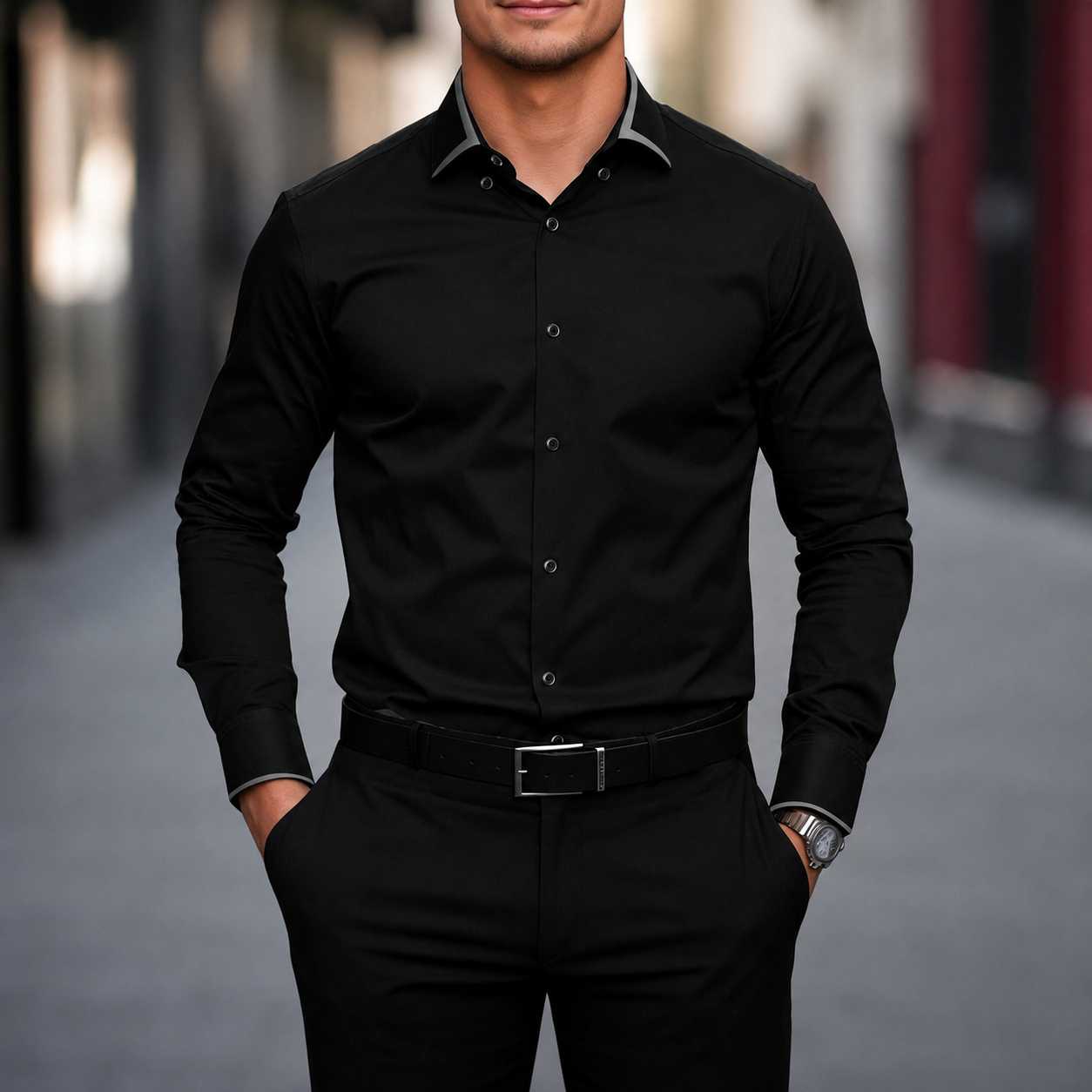 Casual Color Block Long Sleeve Formal Shirt For Men