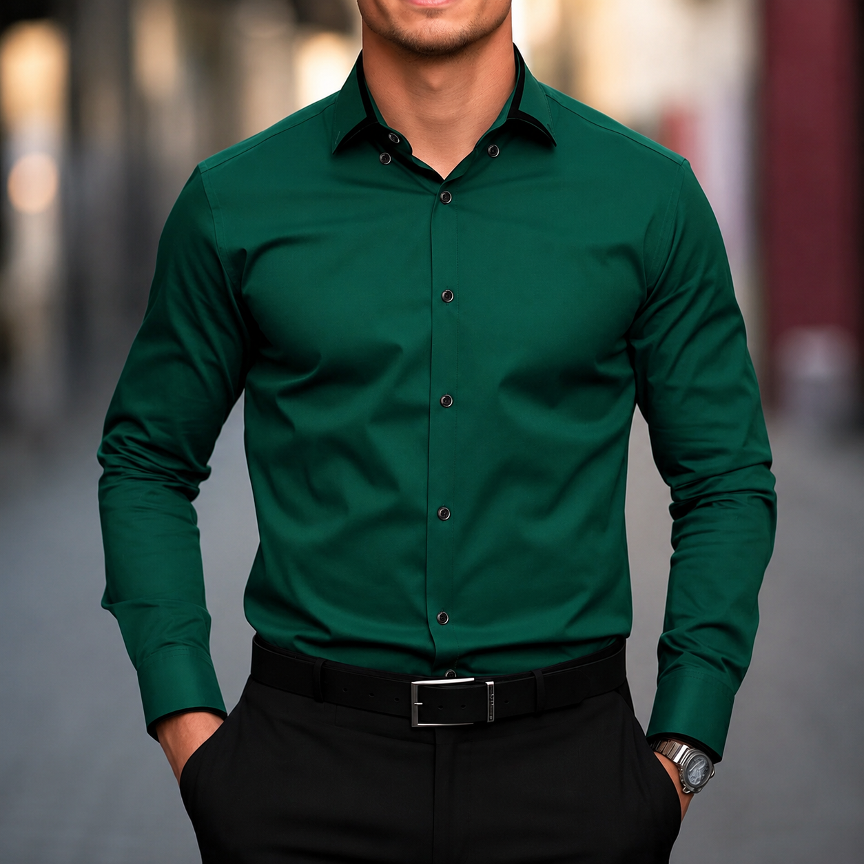  Casual Color Block Long Sleeve Formal Shirt For Men