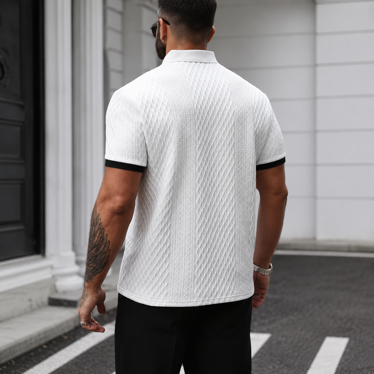 Casual Jacquard Soft Fabric Golf Polo Shirt With Collar For Men