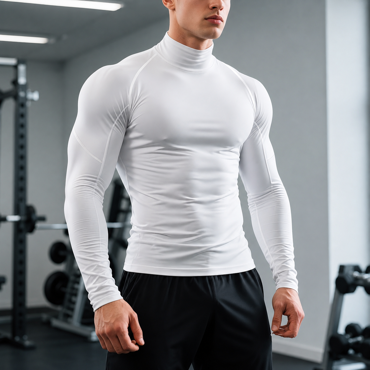 Long Sleeve High Collar Compression Shirt for Men