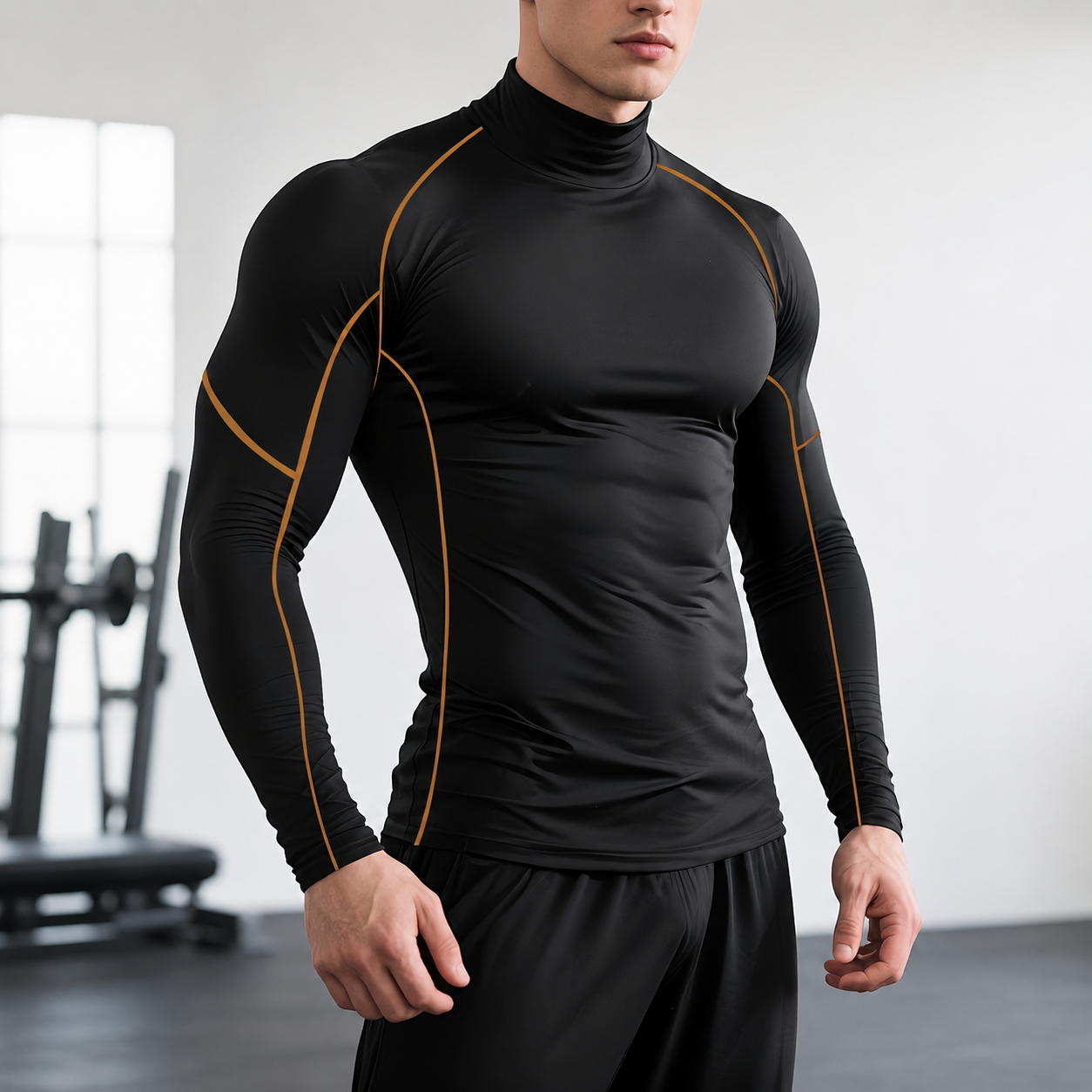 Long Sleeve High Collar Compression Shirt for Men